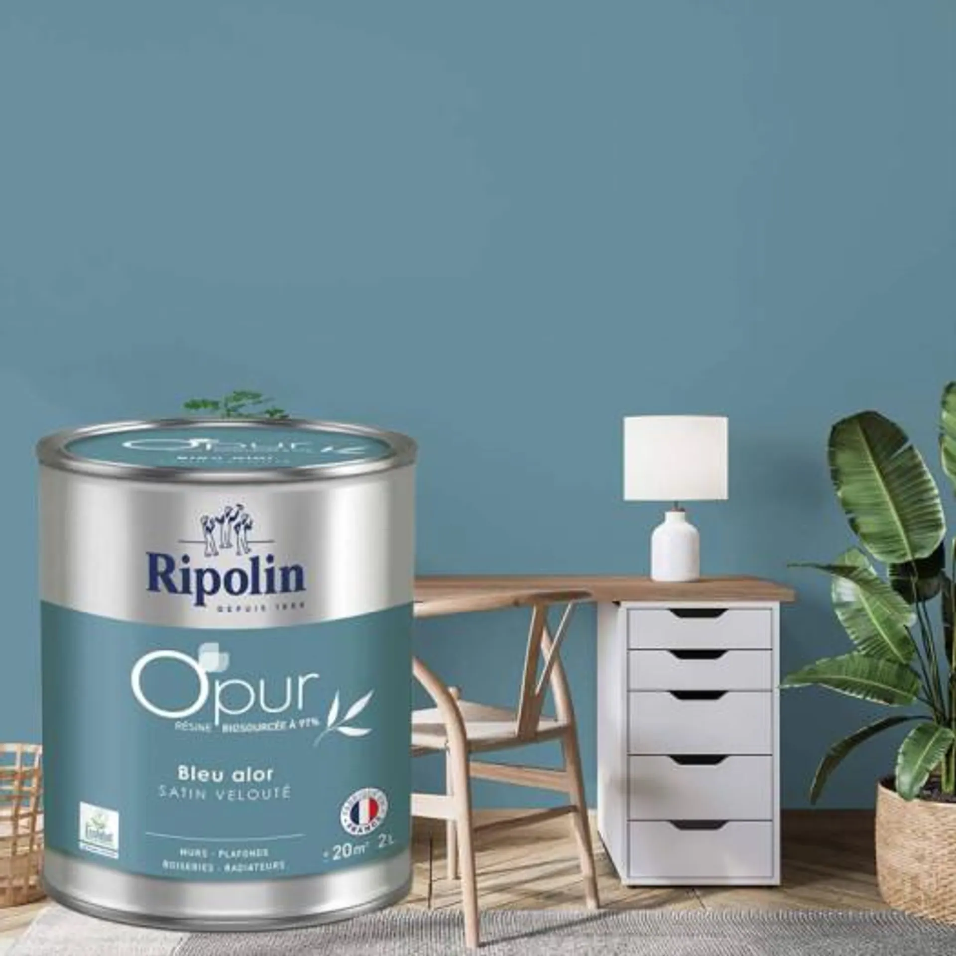 Peinture RIPOLIN Opur bio sourcée multi-supports bleu alor satin 2L