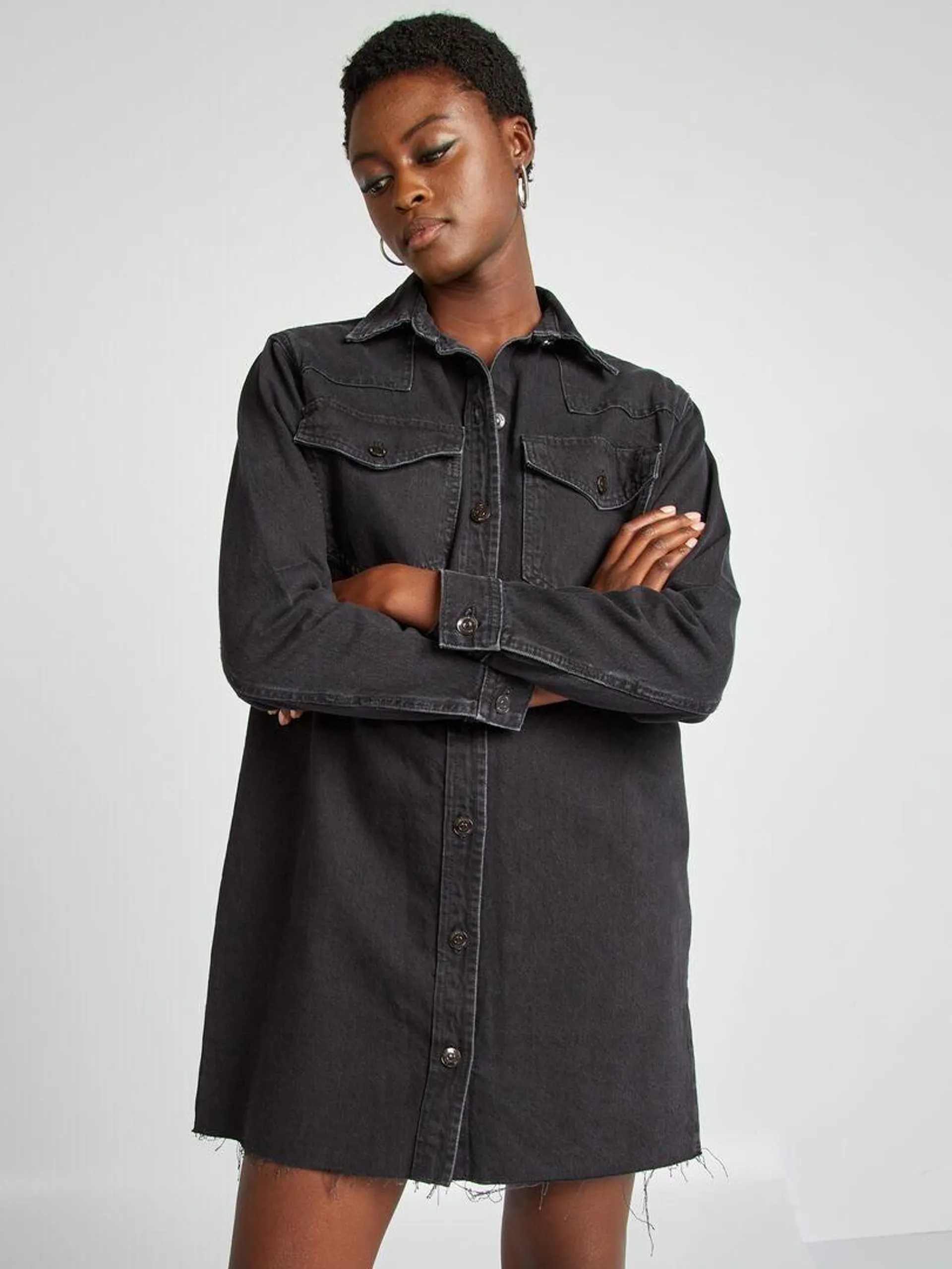 Robe chemise en denim - Noir