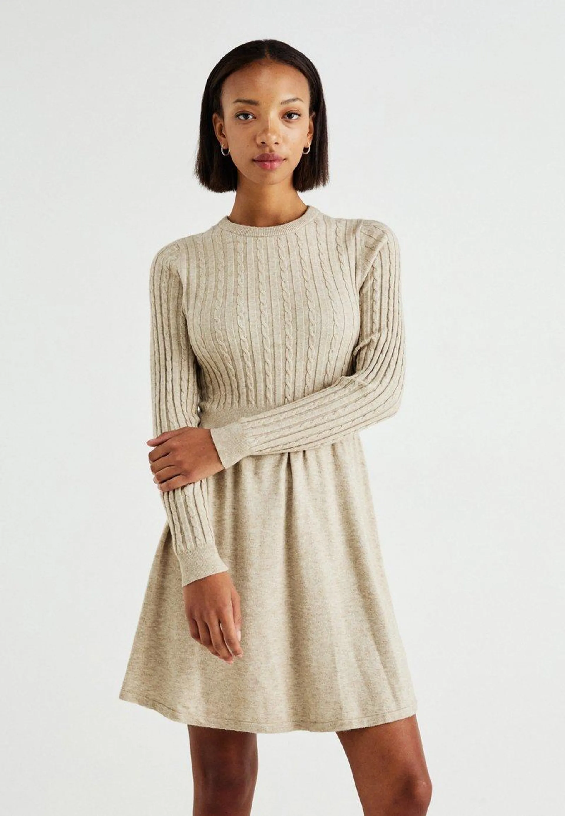 ONLFIA CABLE DRESS - Robe pull - weathered teak melange