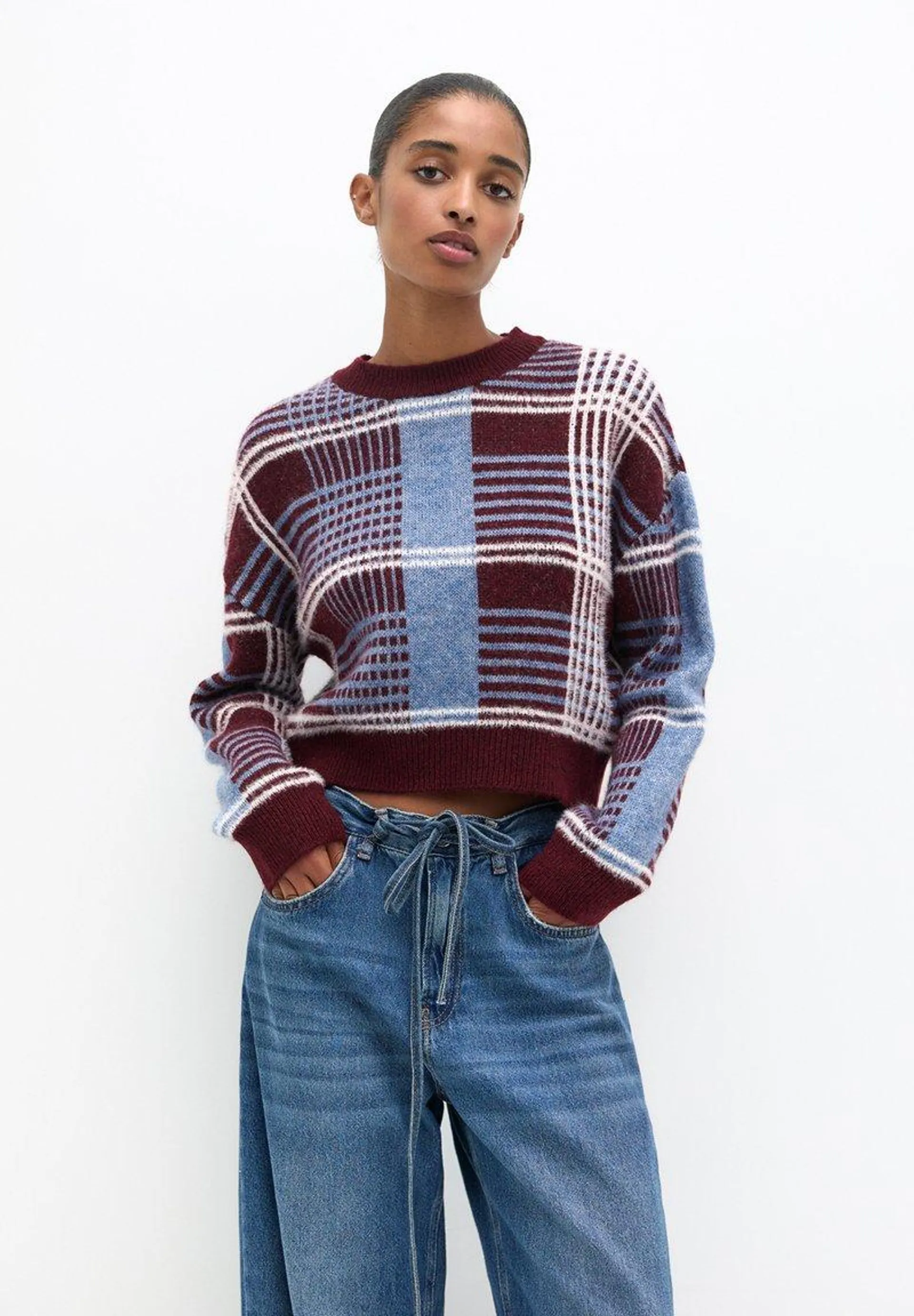 CHECK - Pullover - dark red