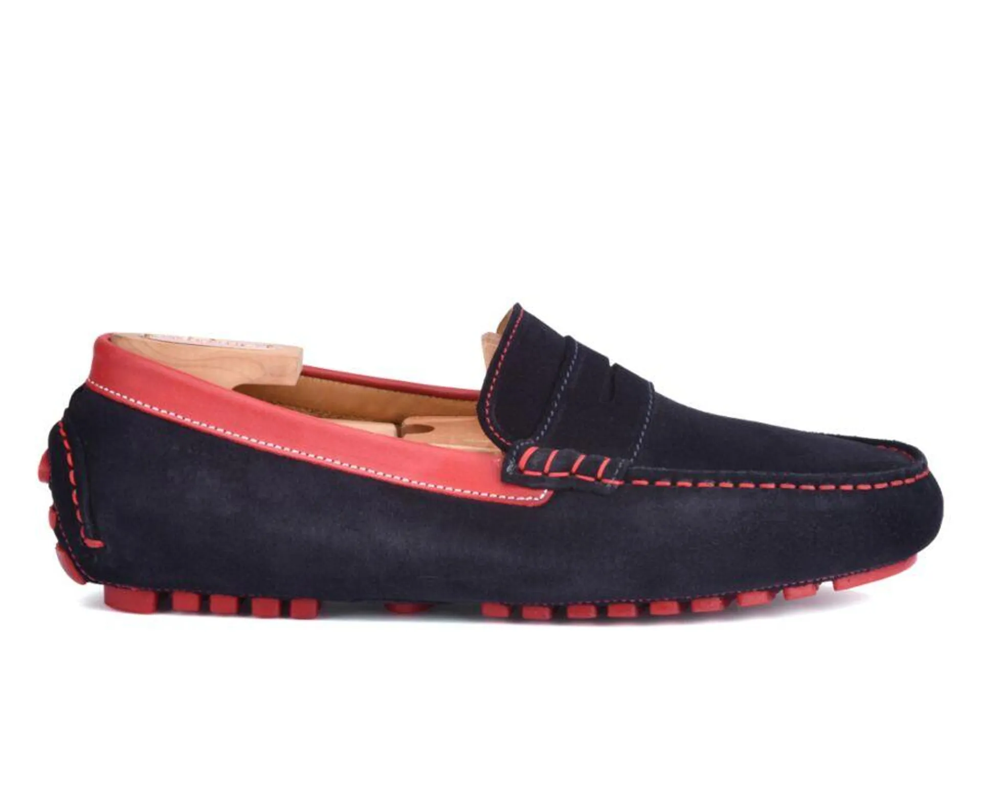 Mocassin été homme cuir Velours Marine et cuir rouge - FERGUSON