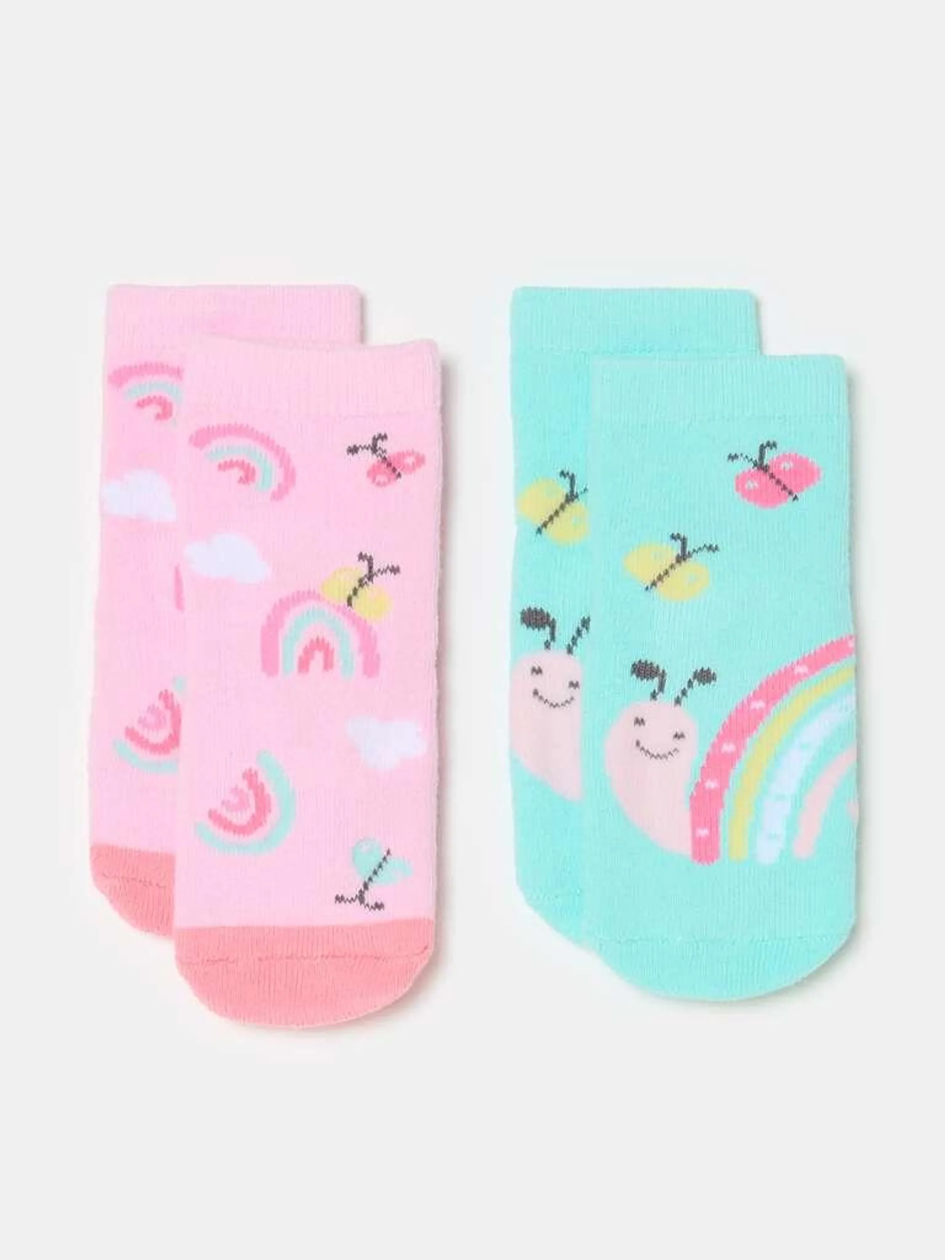 Two-pair pack slipper socks in organic cotton Rose/bleu clair