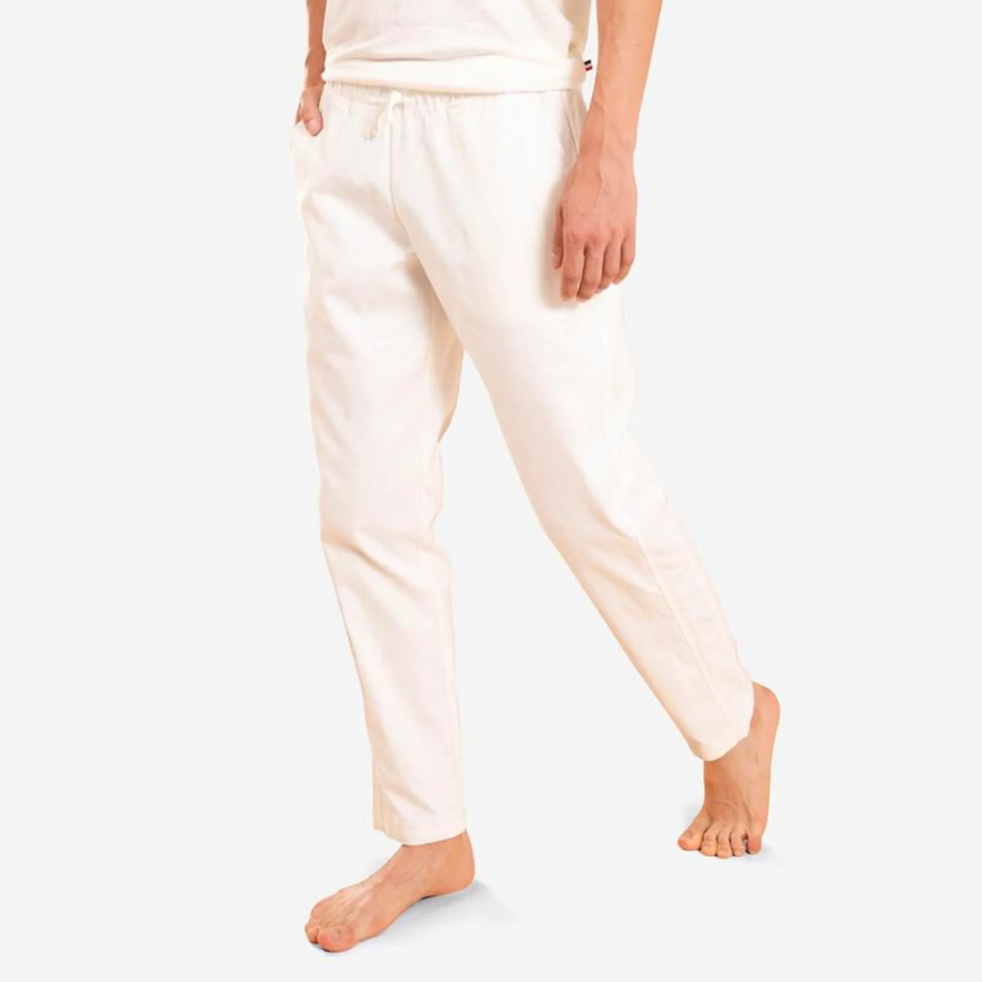 PANTALON TOILE LIN COTON YOGA DOUX HOMME BLANC