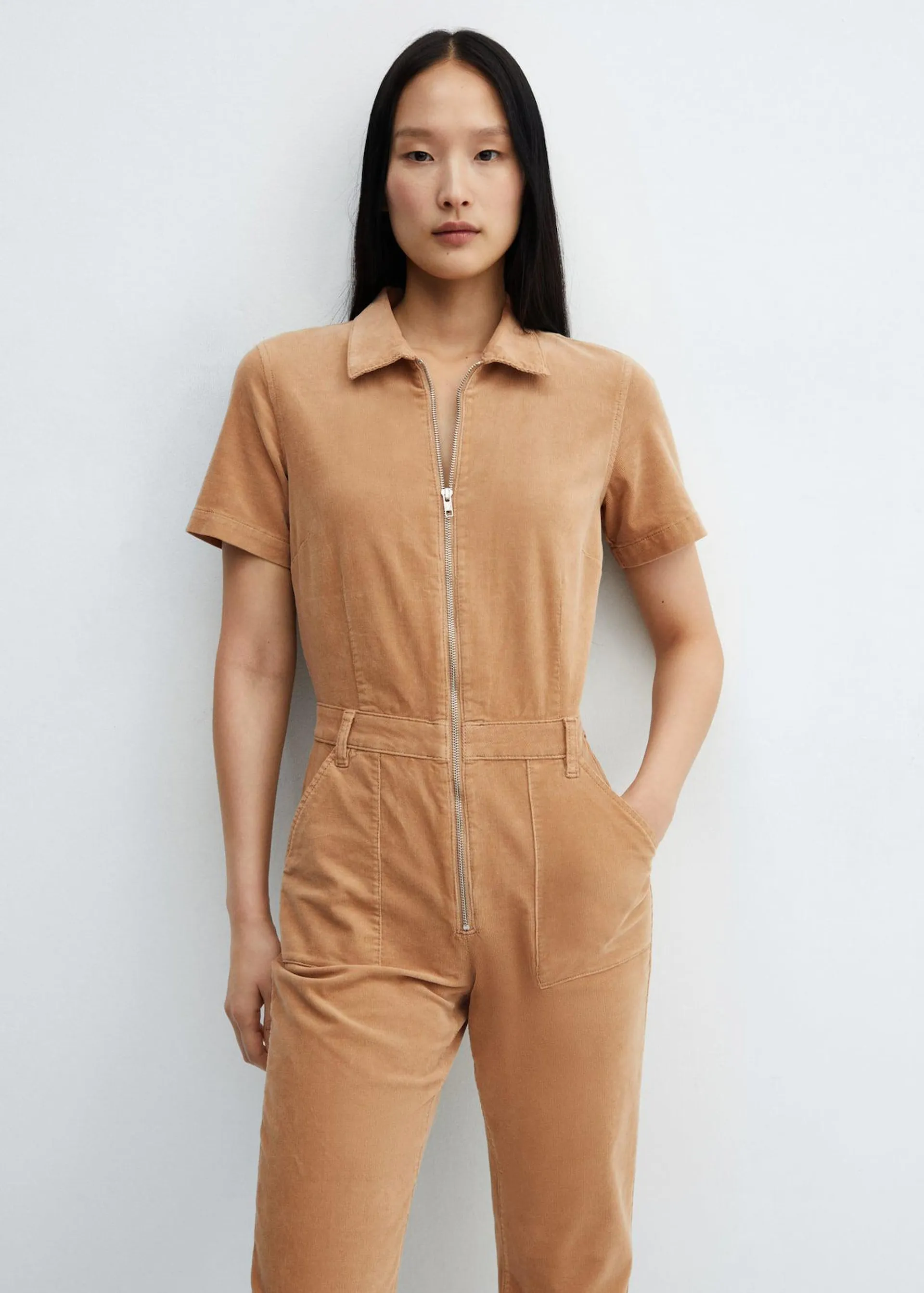 Corduroy jumpsuit with zip