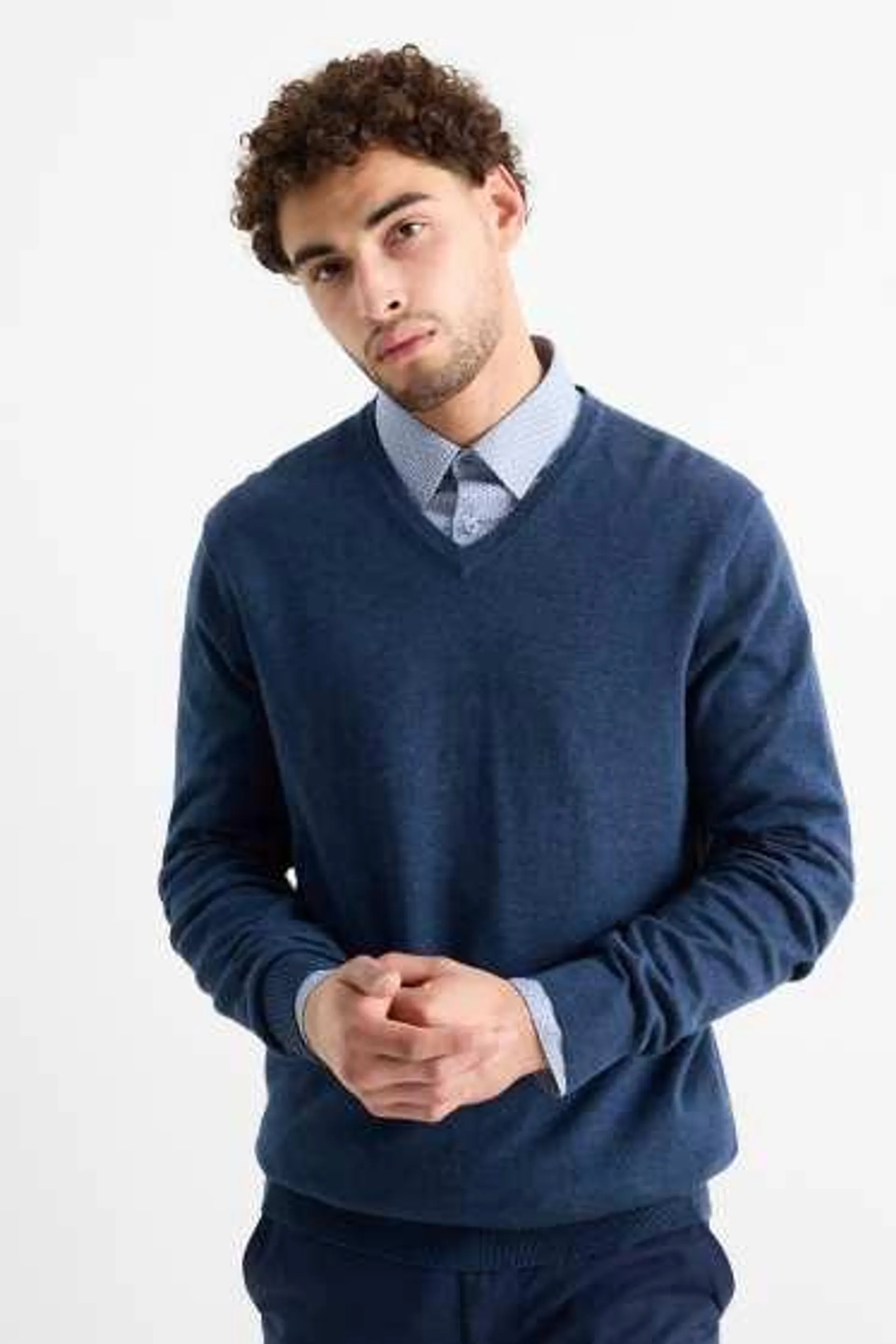 Fine knit jumper and shirt - regular fit - kent collar