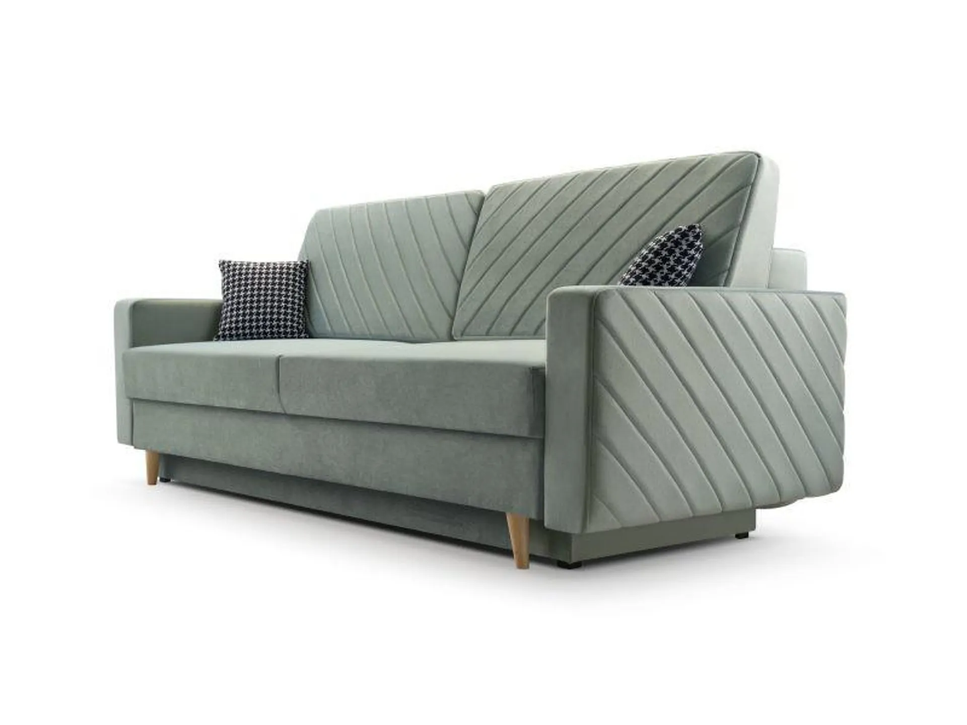 Canapé-lit avec piqûres décoratives, canapé convertible, canapé-lit avec conteneur de literie - california - fuego 163 vert menthe