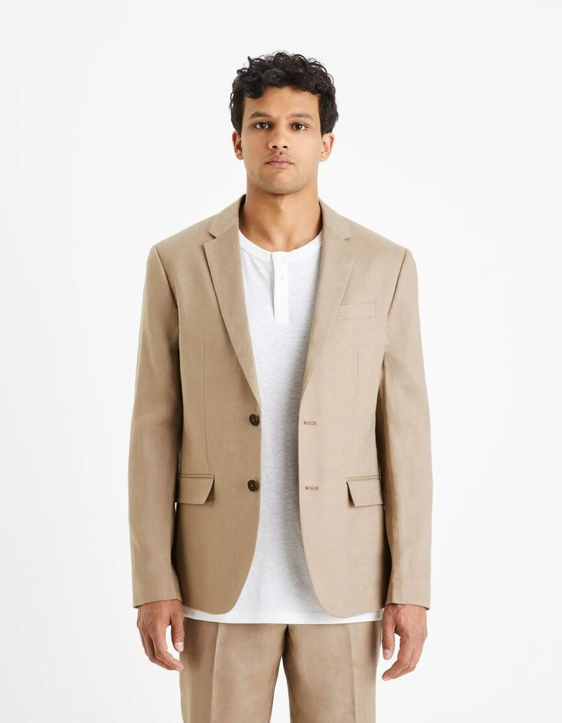 Veste de costume slim en lin - taupe