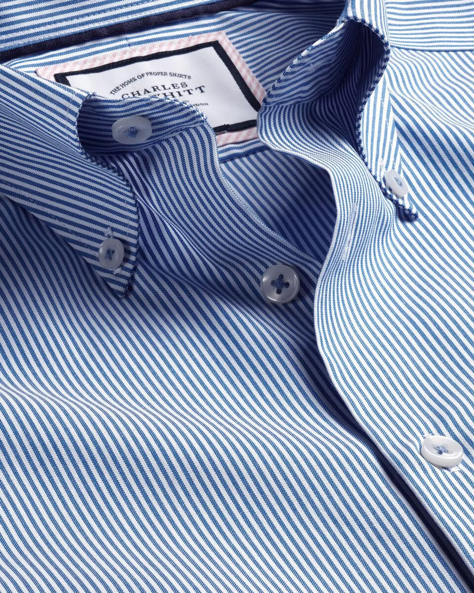 details about product: Button-Down Collar Non-Iron Stripe Oxford Shirt - Cobalt Blue