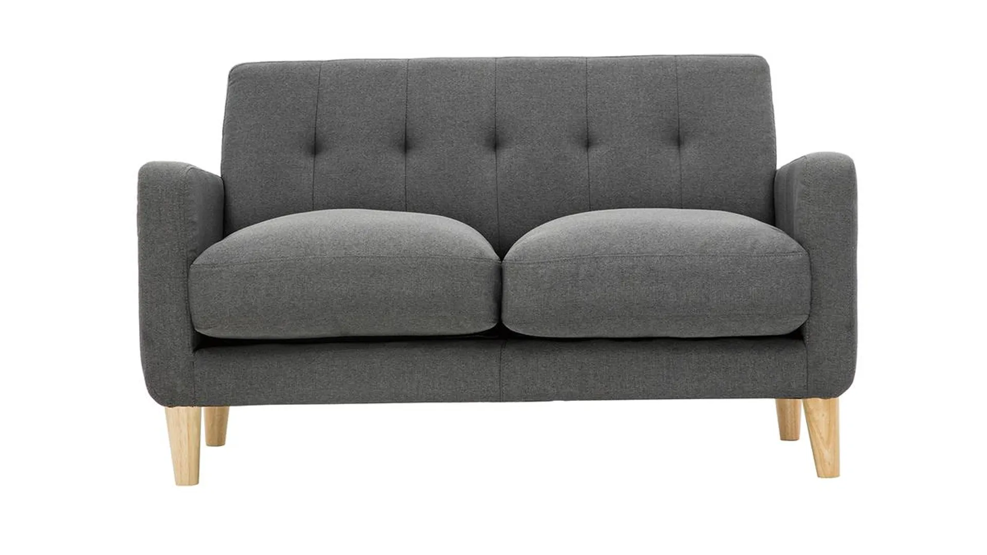 Canapé scandinave 2 places en tissu gris foncé et bois clair LUNA