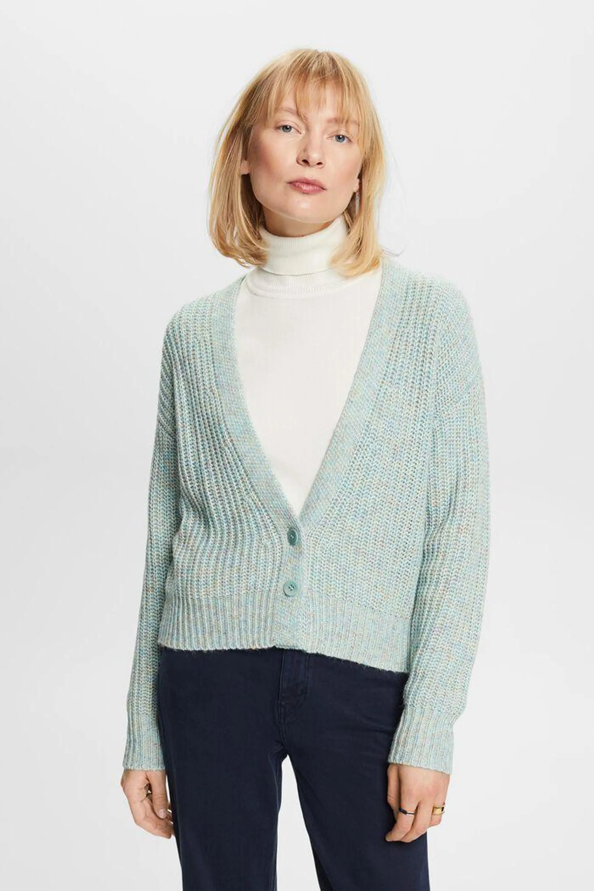 Cardigan multicolore en maille côtelée