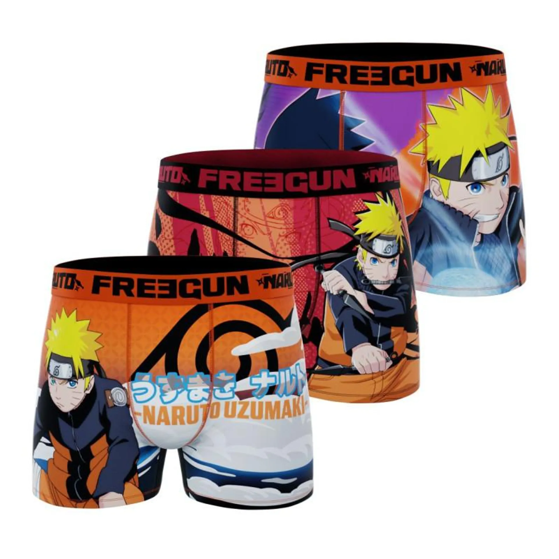 Lot de 3 boxers Freegun homme microfibre Naruto Shippuden