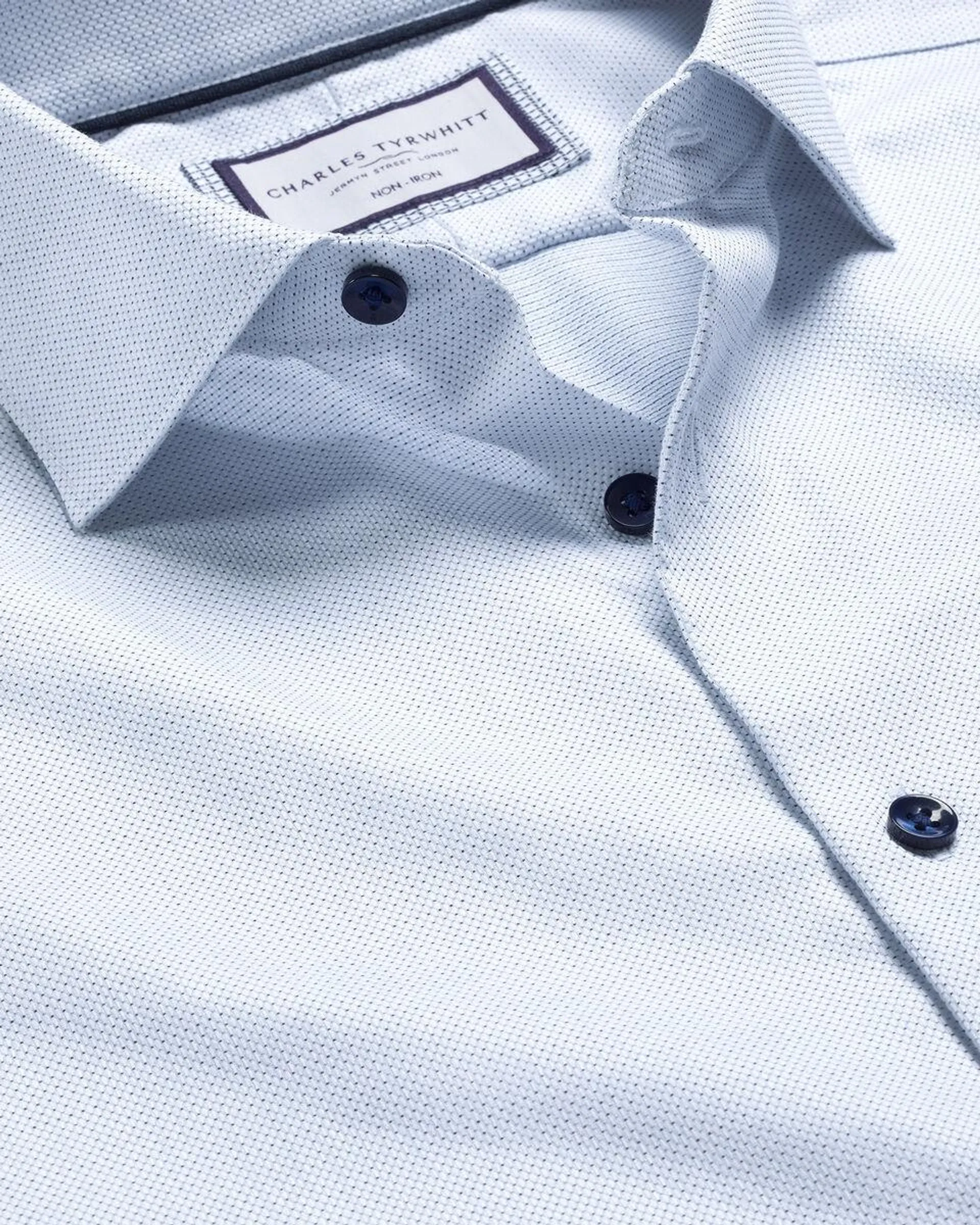 details about product: Semi-Cutaway Collar Non-Iron Dot Stretch Texture Shirt - White