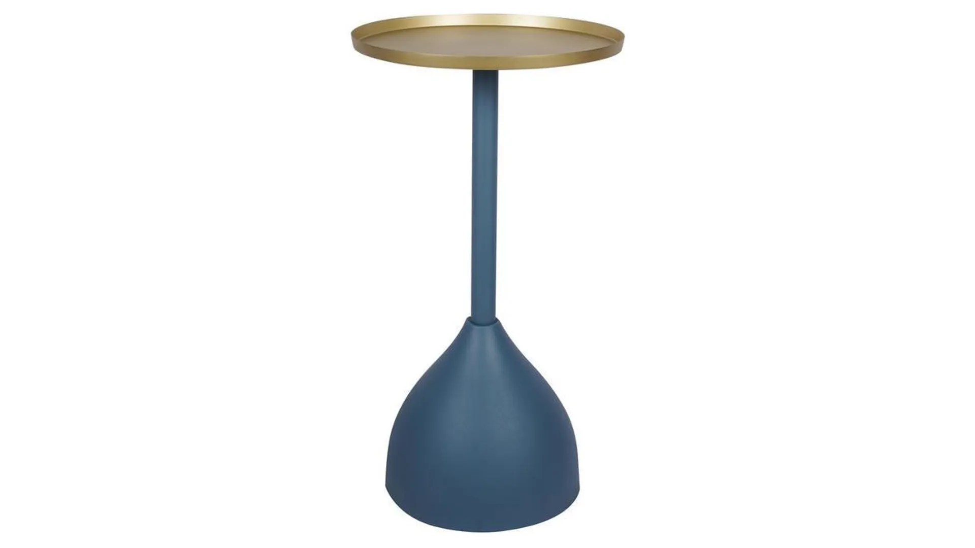 Table d'appoint design en métal bleu pétrole mat et plateau doré RAMSES