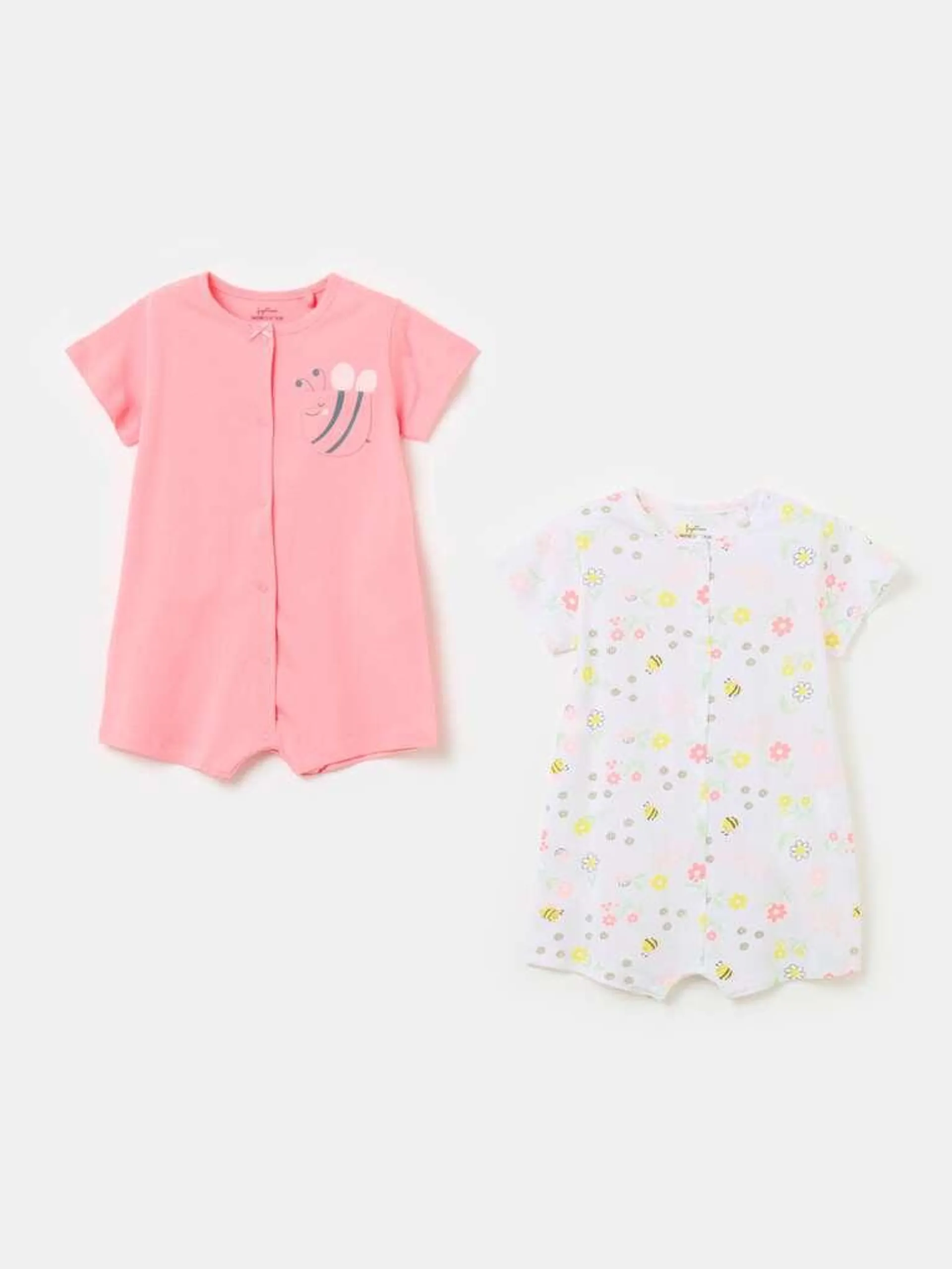 Two-pack romper suits in organic cotton with print Blanc/rose