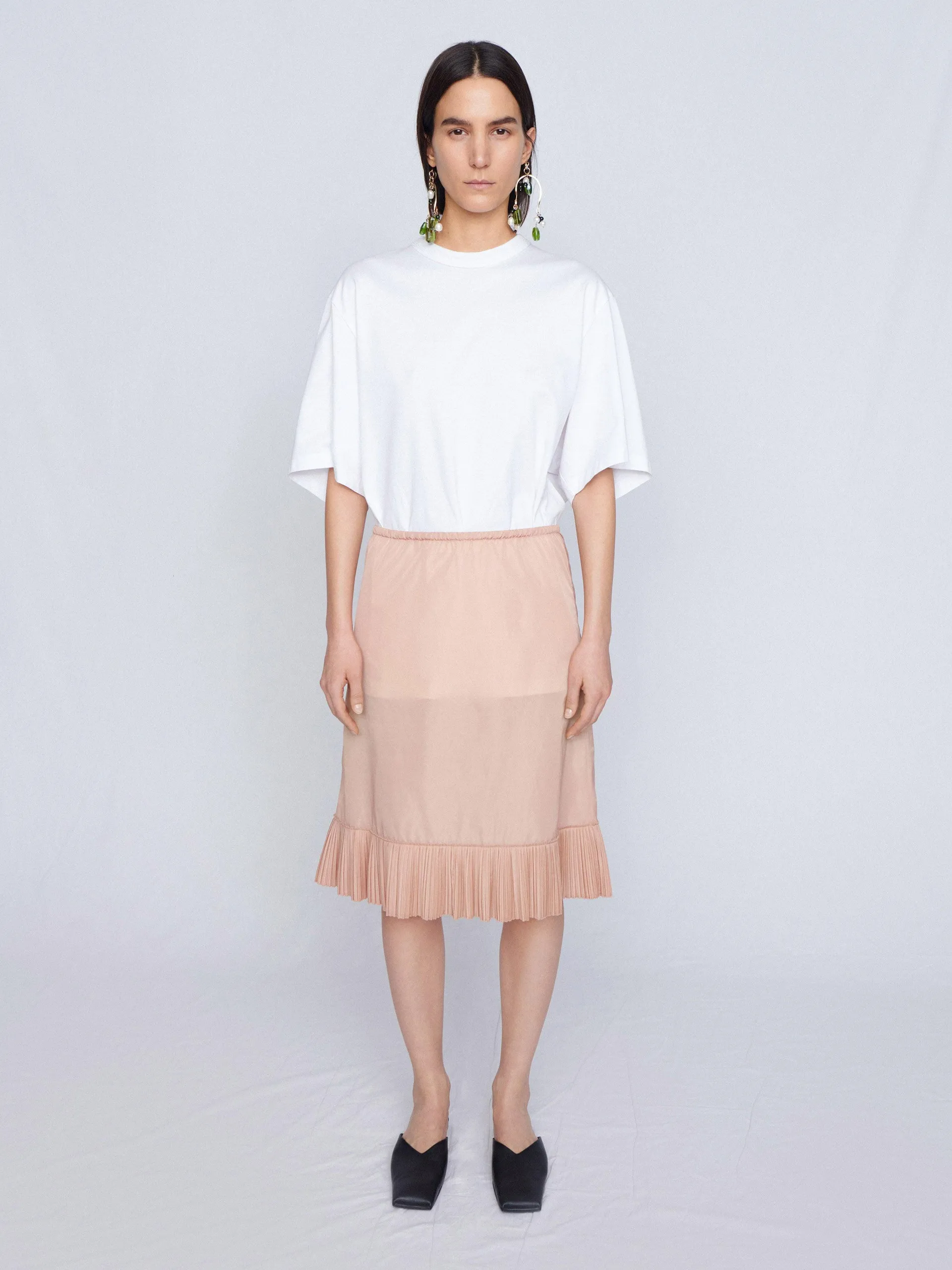 Pleat-trim skirt in nylon