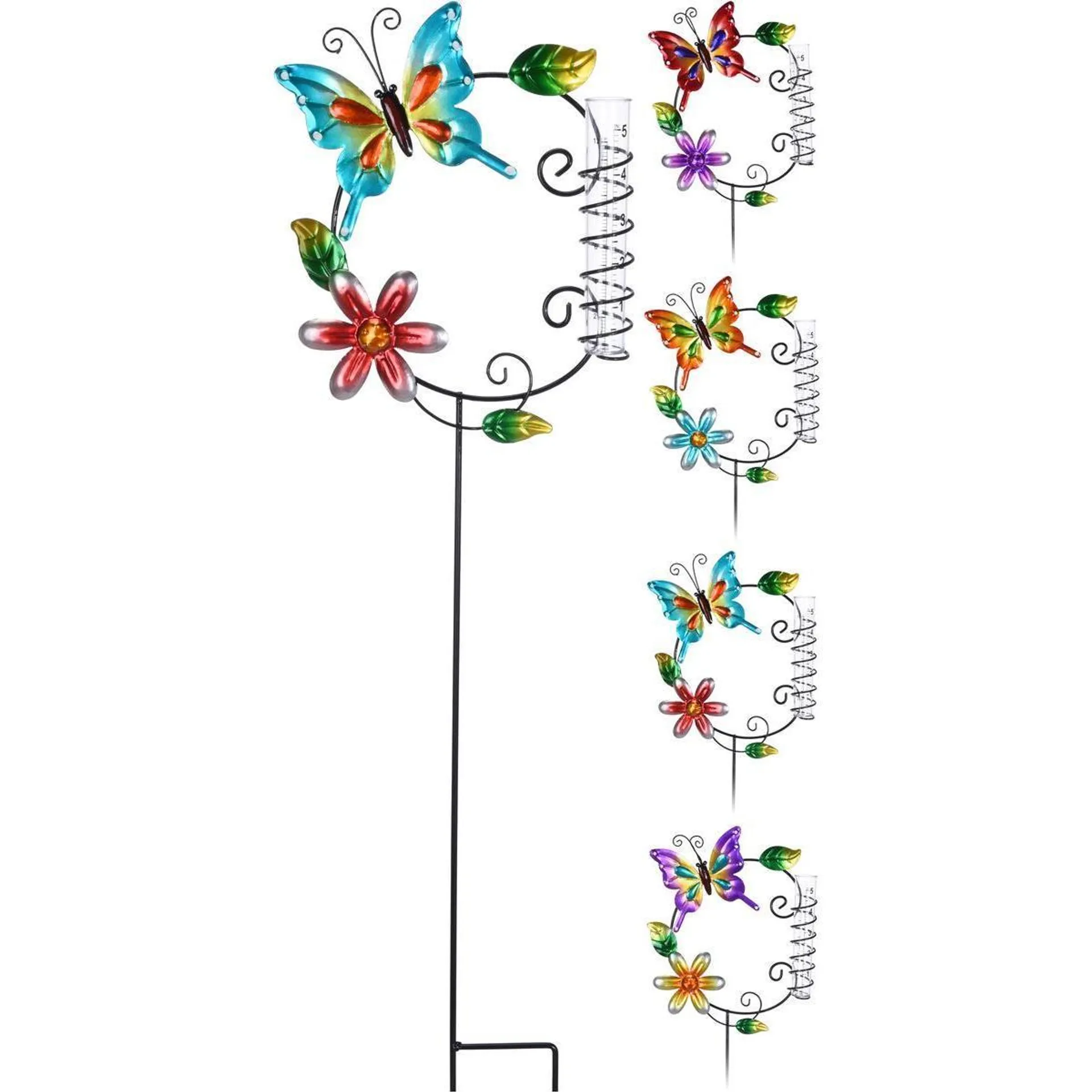 Papillon sur fleur à piquer avec pluviomètre - Différents modèles