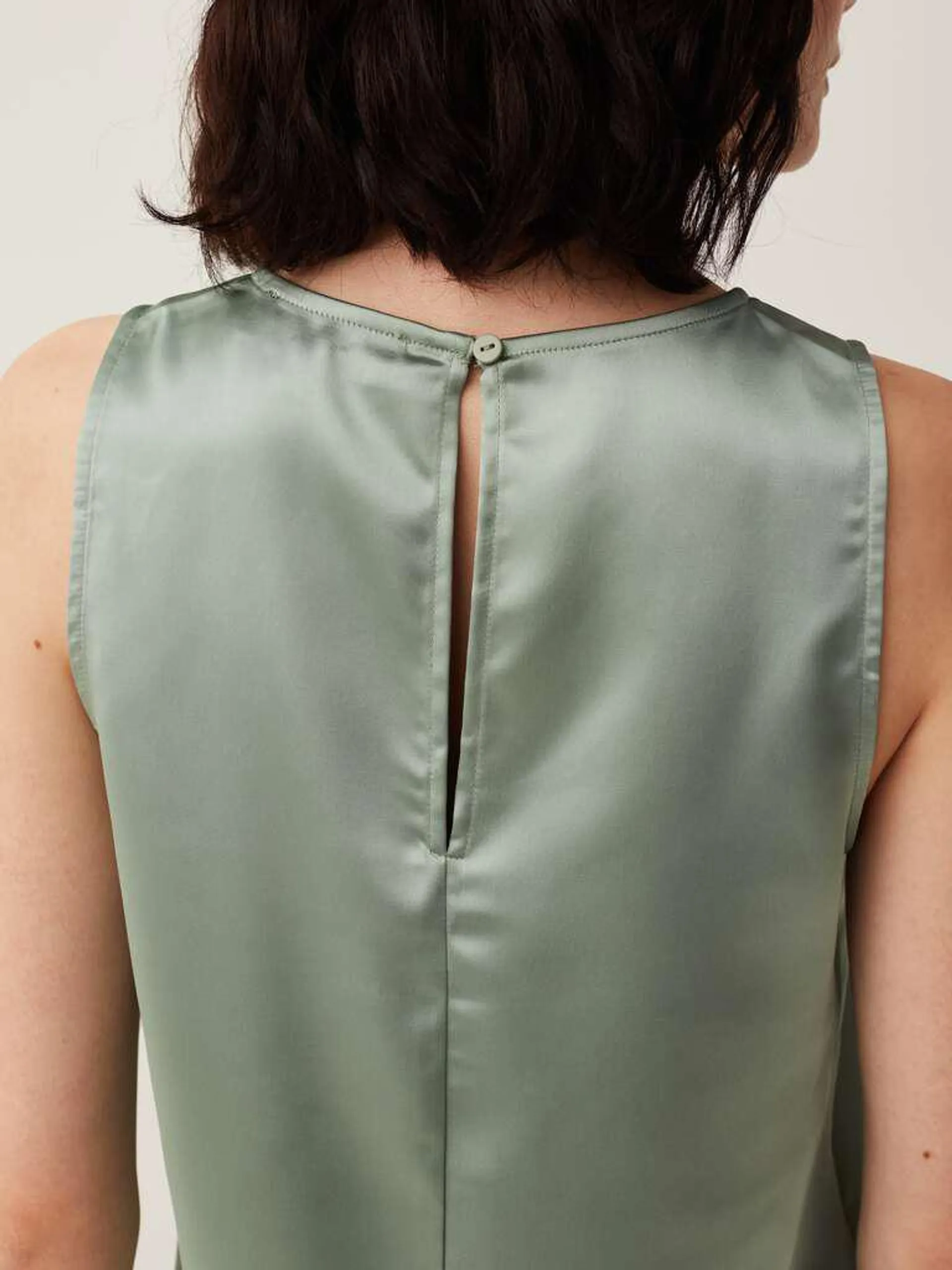 Sage Green Sleeveless blouse in satin with splits