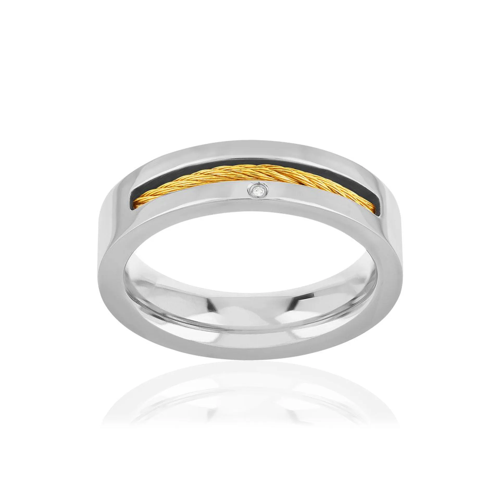 Bague acier câble doré jaune