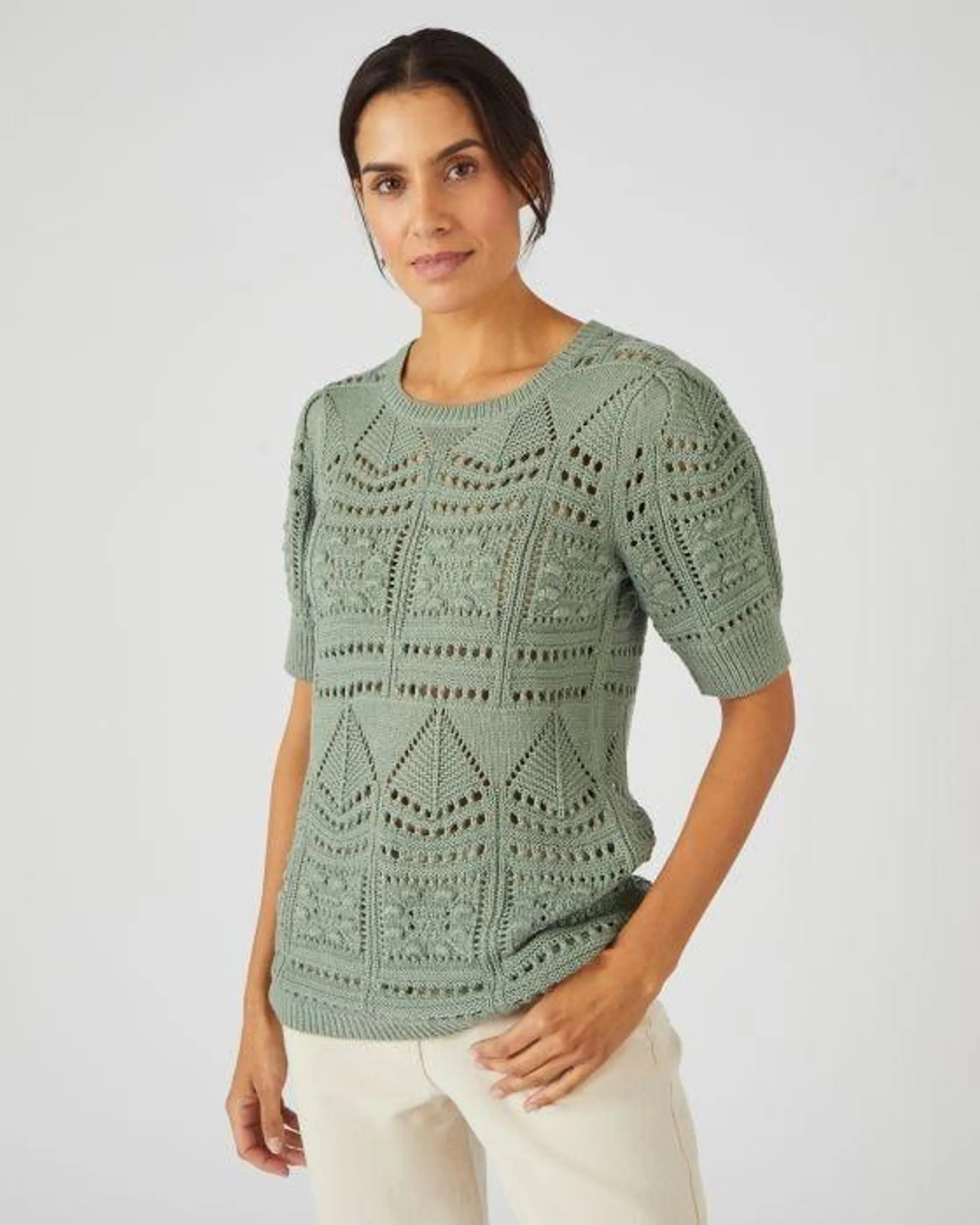 Pull maille ajourée effet crochet