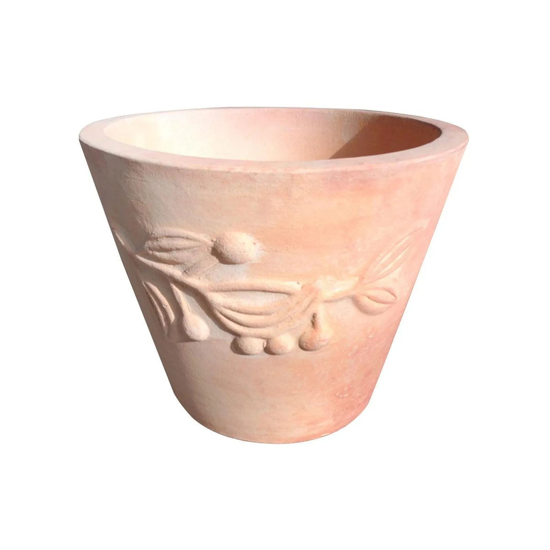 Cache-pot décor olives en terre cuite - Diamètre 39 x H 31 cm - Marron terracotta