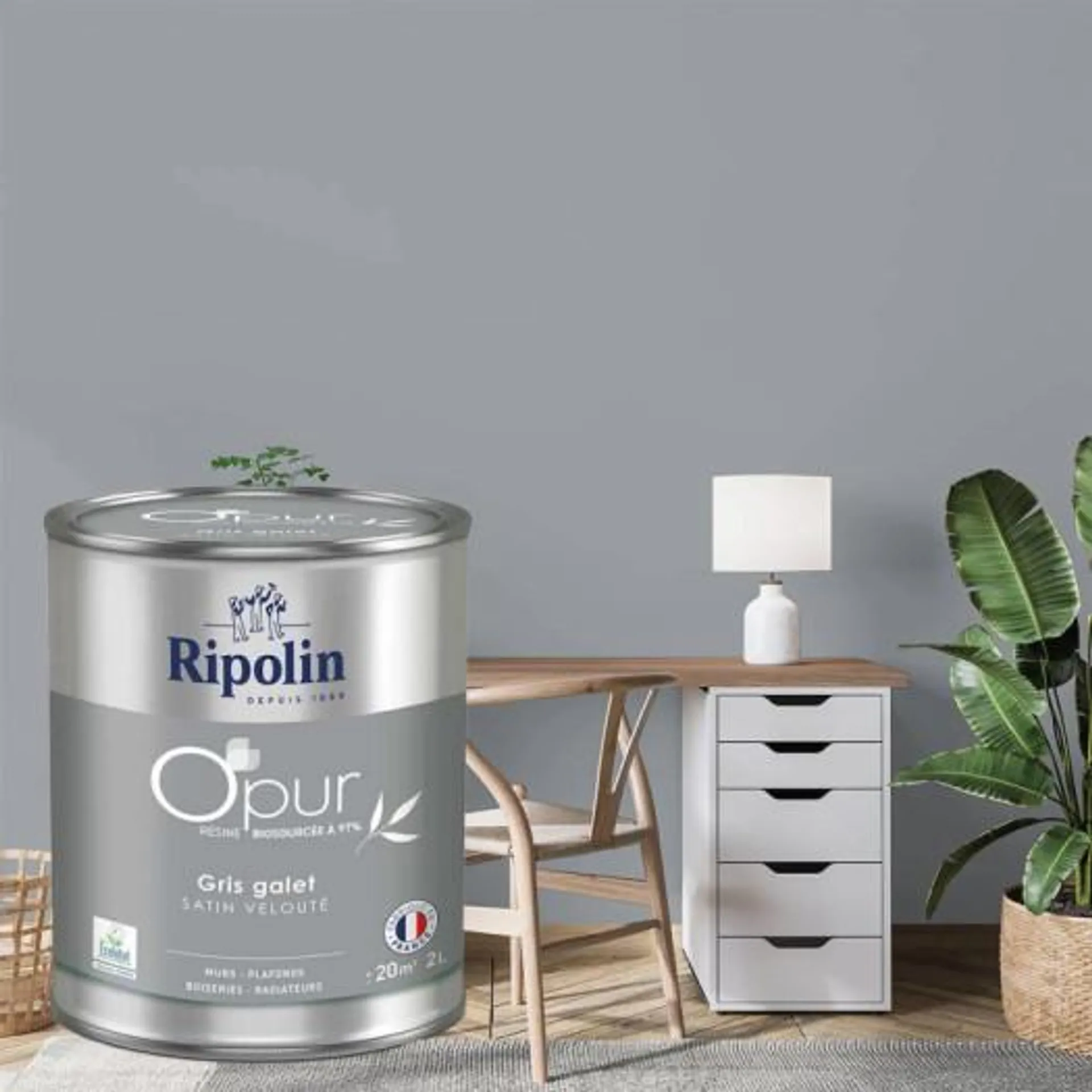 Peinture RIPOLIN Opur bio sourcée multi-supports gris galet satin 2L