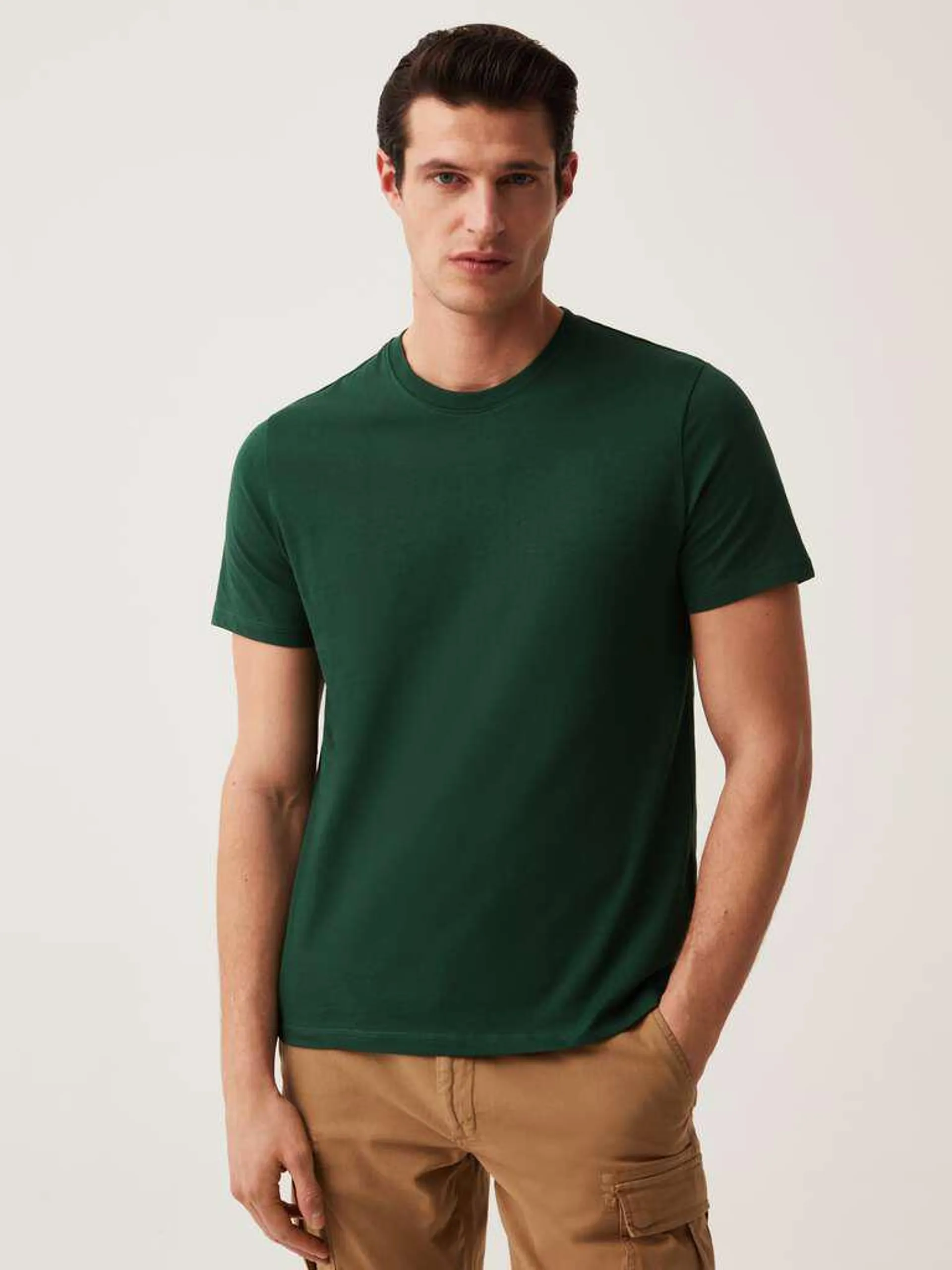 Dark Green Organic cotton T-shirt with round neck