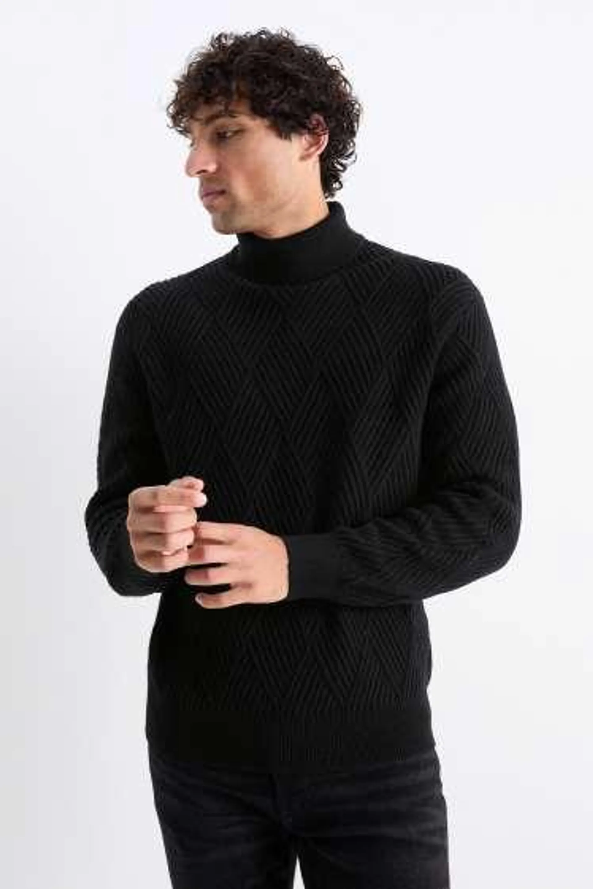 Polo neck jumper - textured