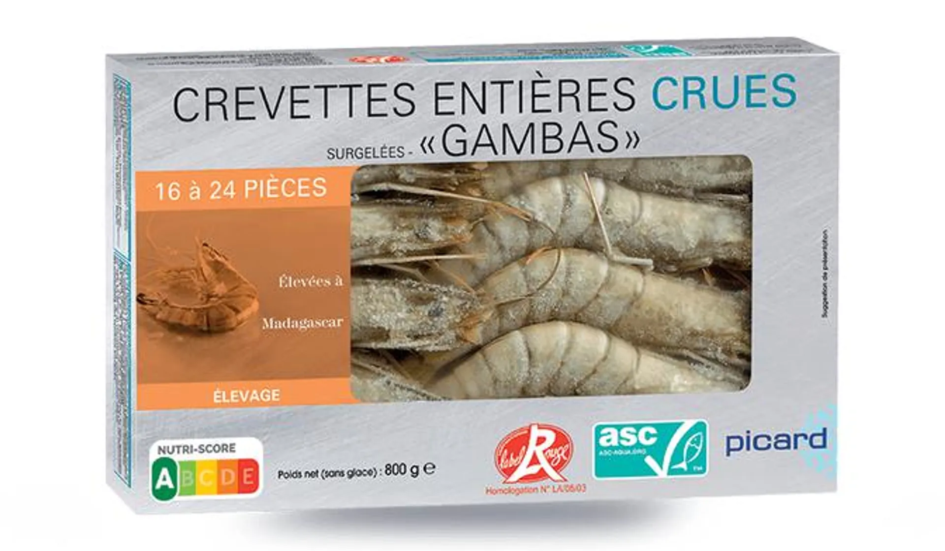 Crevettes entières tropicales crues Label Rouge ASC