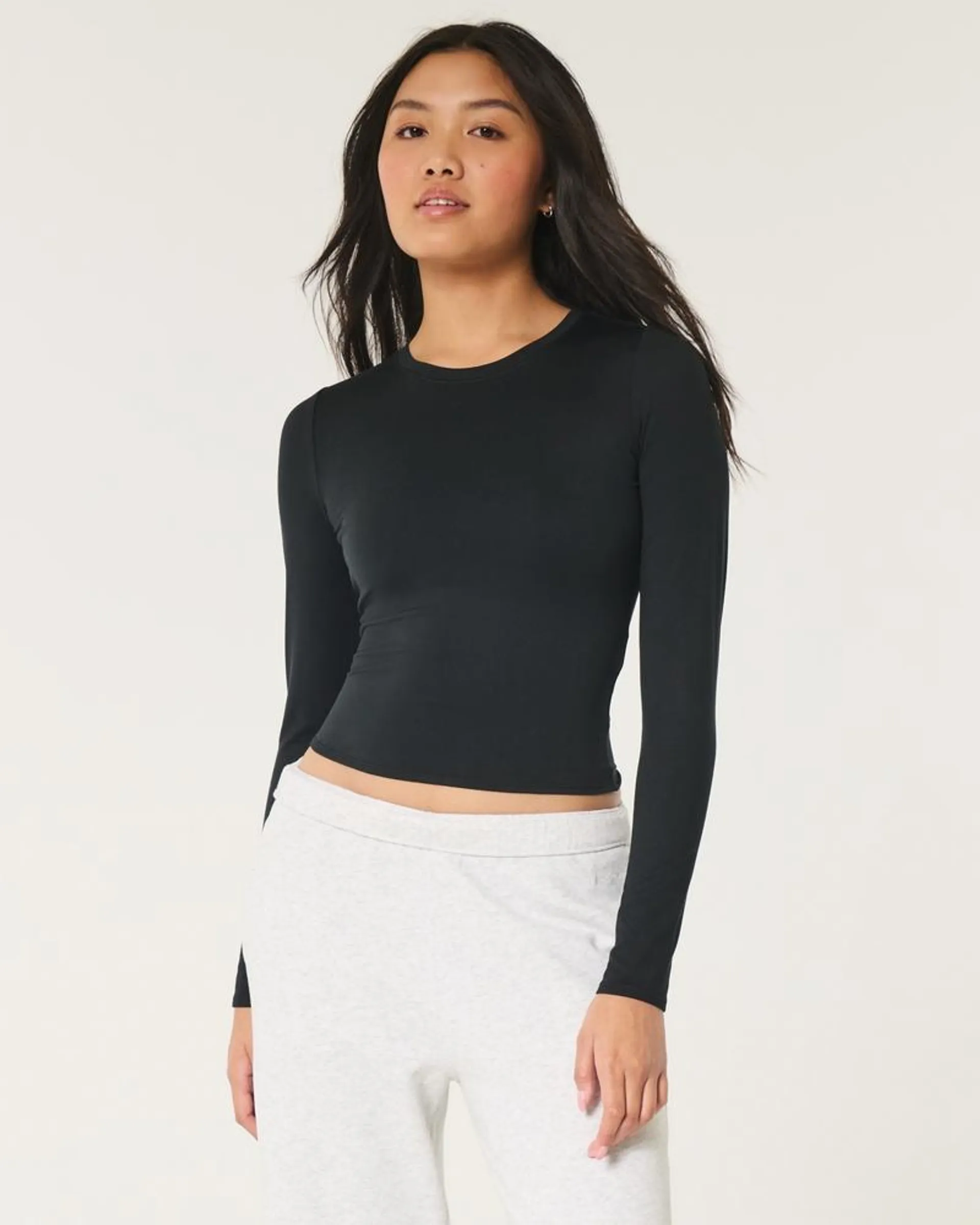 Soft Stretch Seamless Fabric Long-Sleeve Top