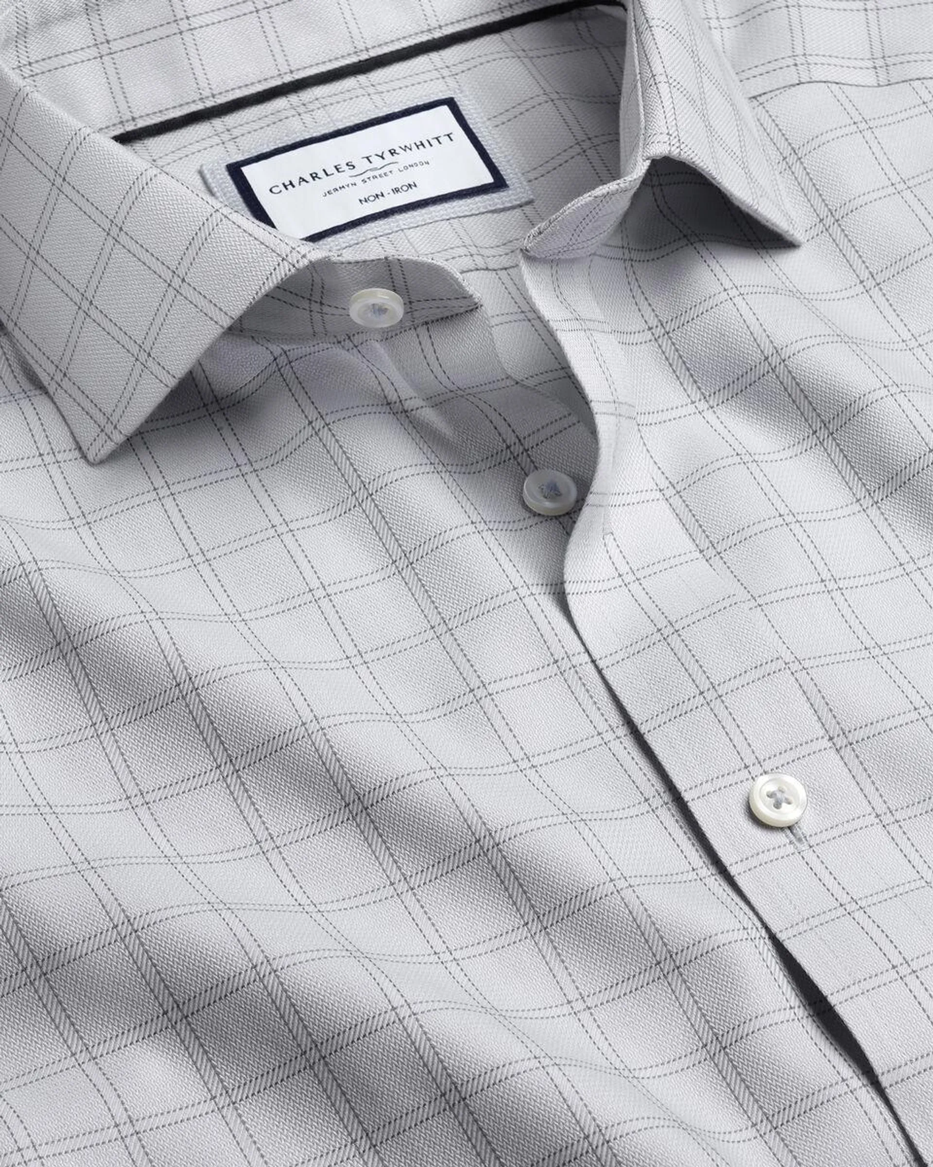 details about product: Cutaway Collar Non-Iron Mayfair Weave Check Shirt - Silver Grey
