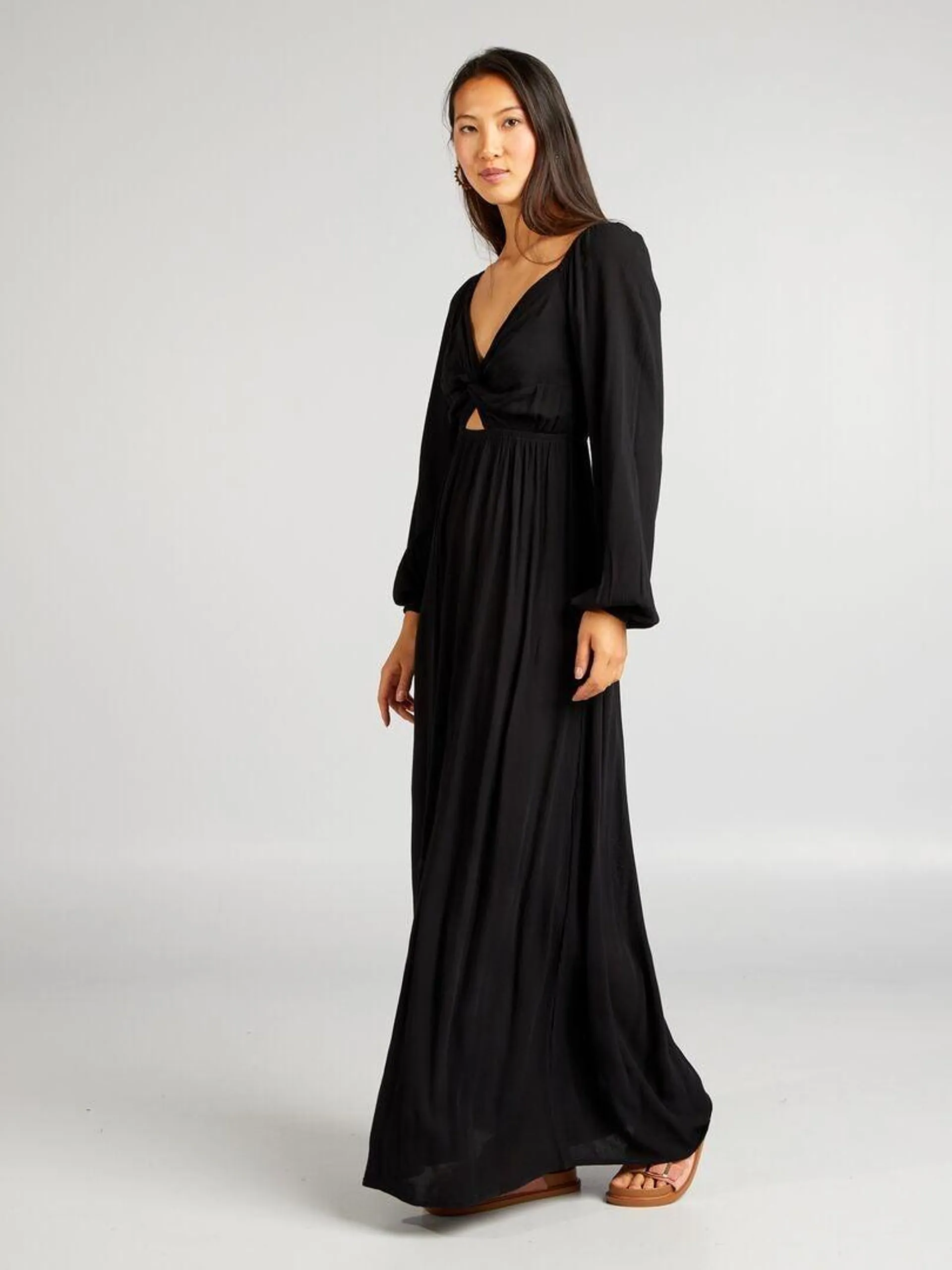 Robe longue en maille crêpe - noir