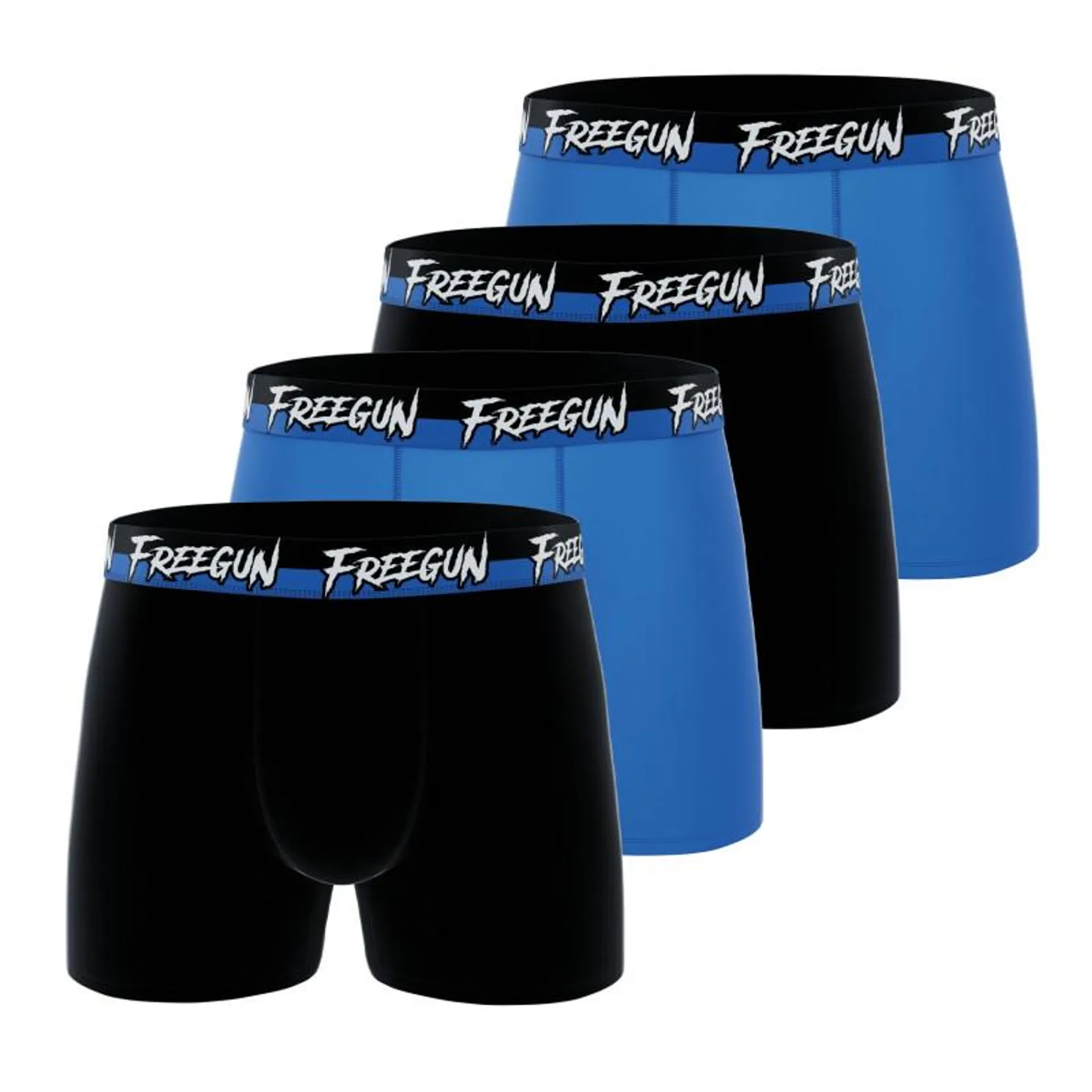 Lot de 4 Boxers Homme Coton Noir, Bleu Clair, Confort, Respirant, Stretch | FREEGUN