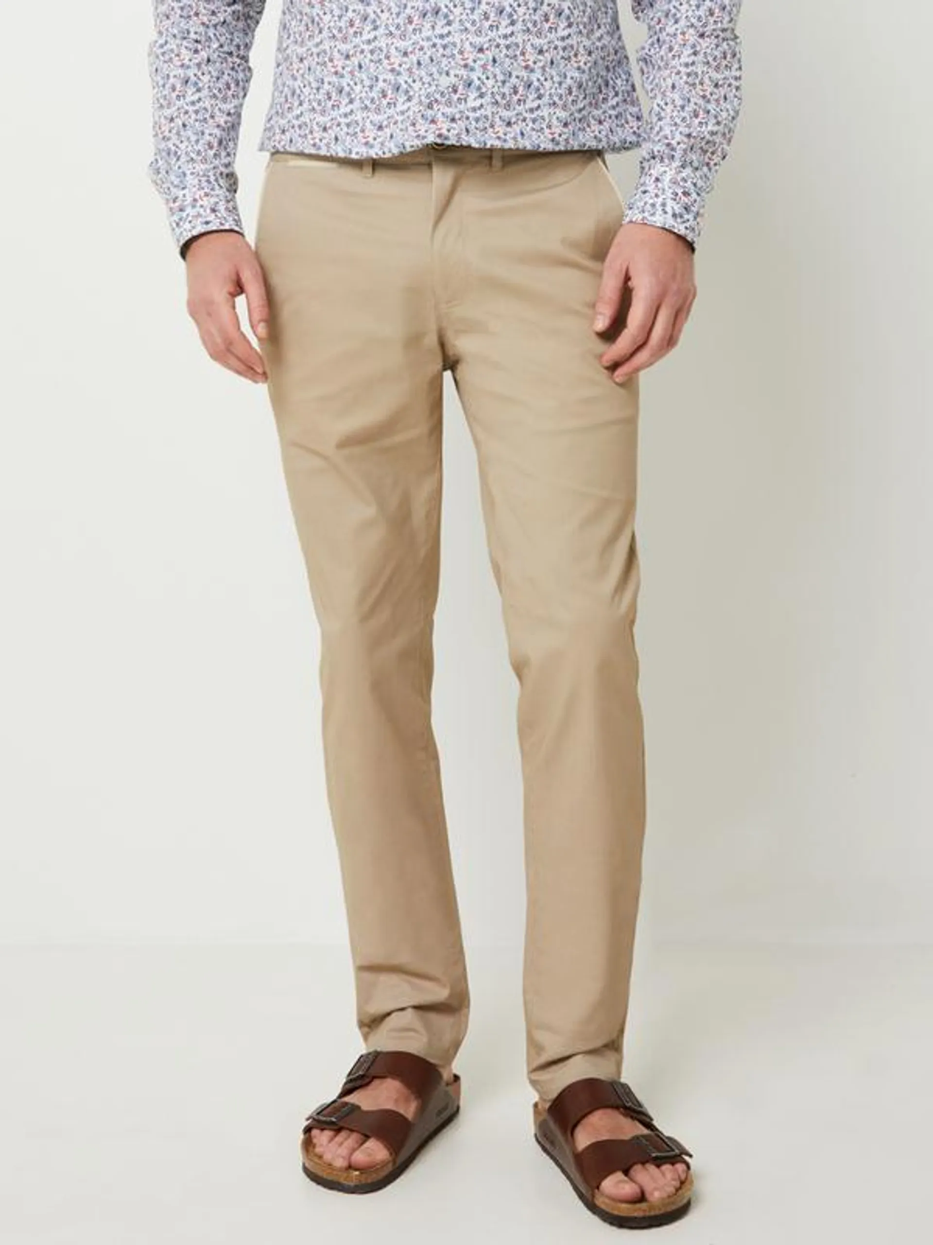 Chino Extensible En Coton À Imprimé Micro Motif Géométrique - Beige