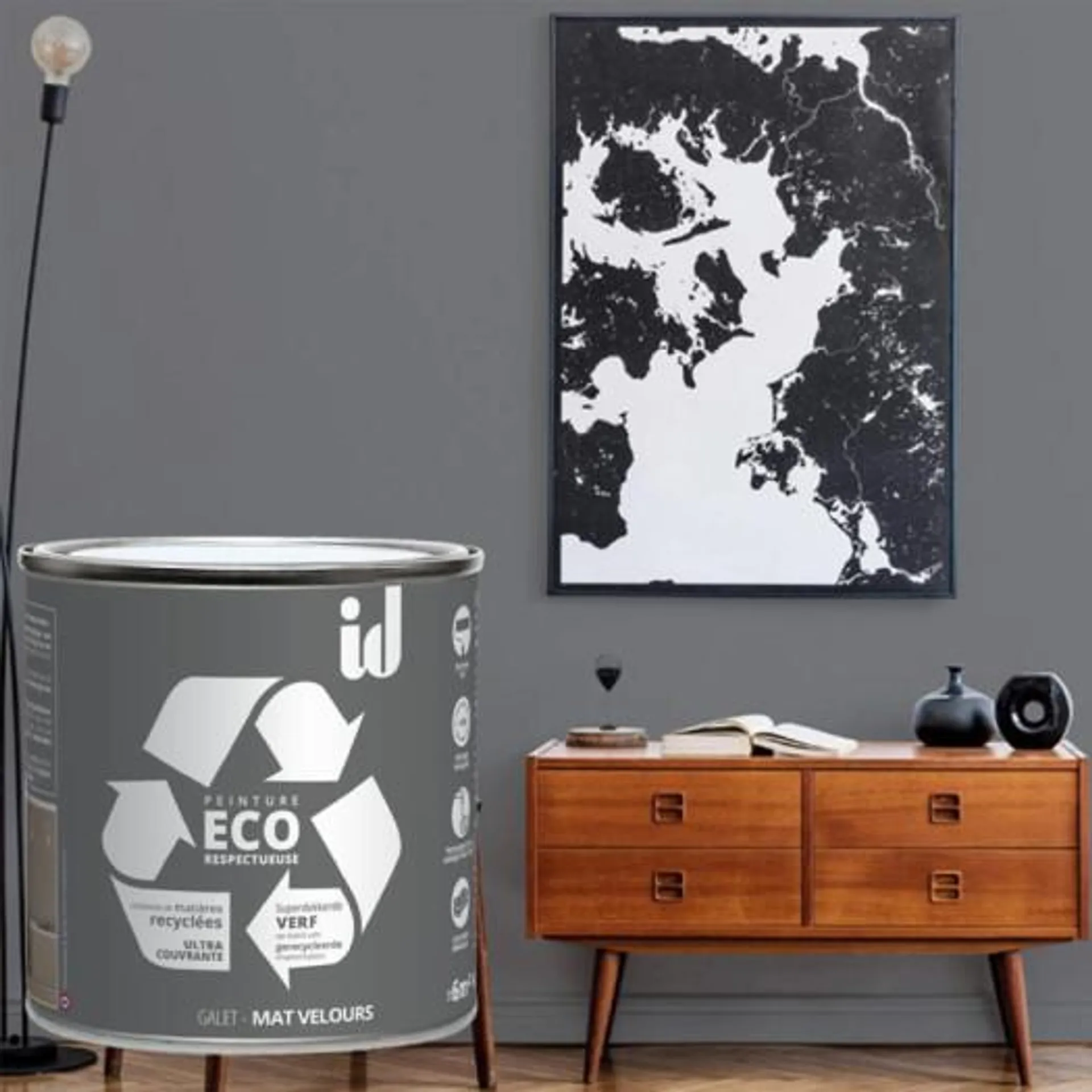 Peinture Eco responsable à base de matières recyclées gris galet mat-velours 0,5L