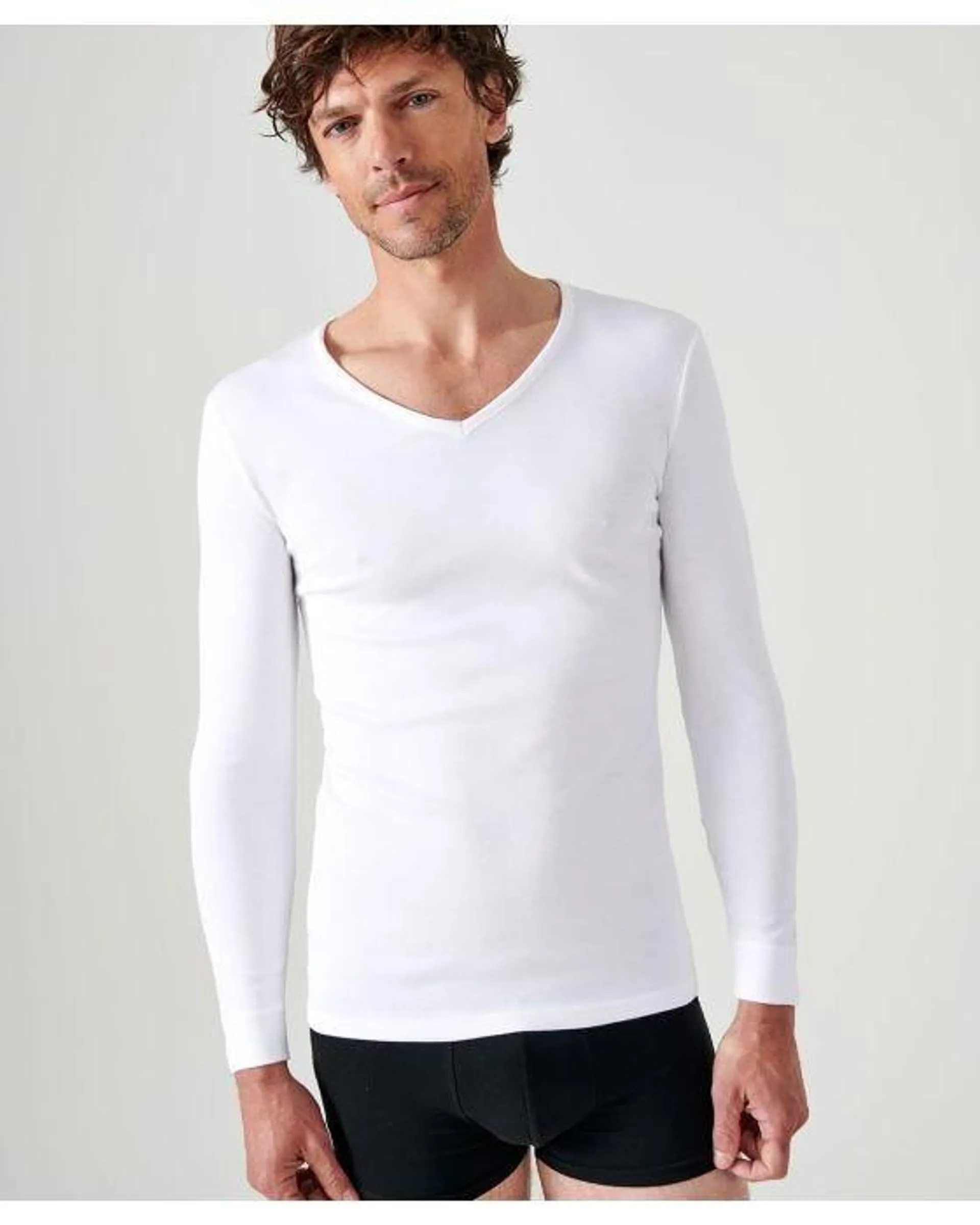 T-shirt col V, maille interlock Thermolactyl