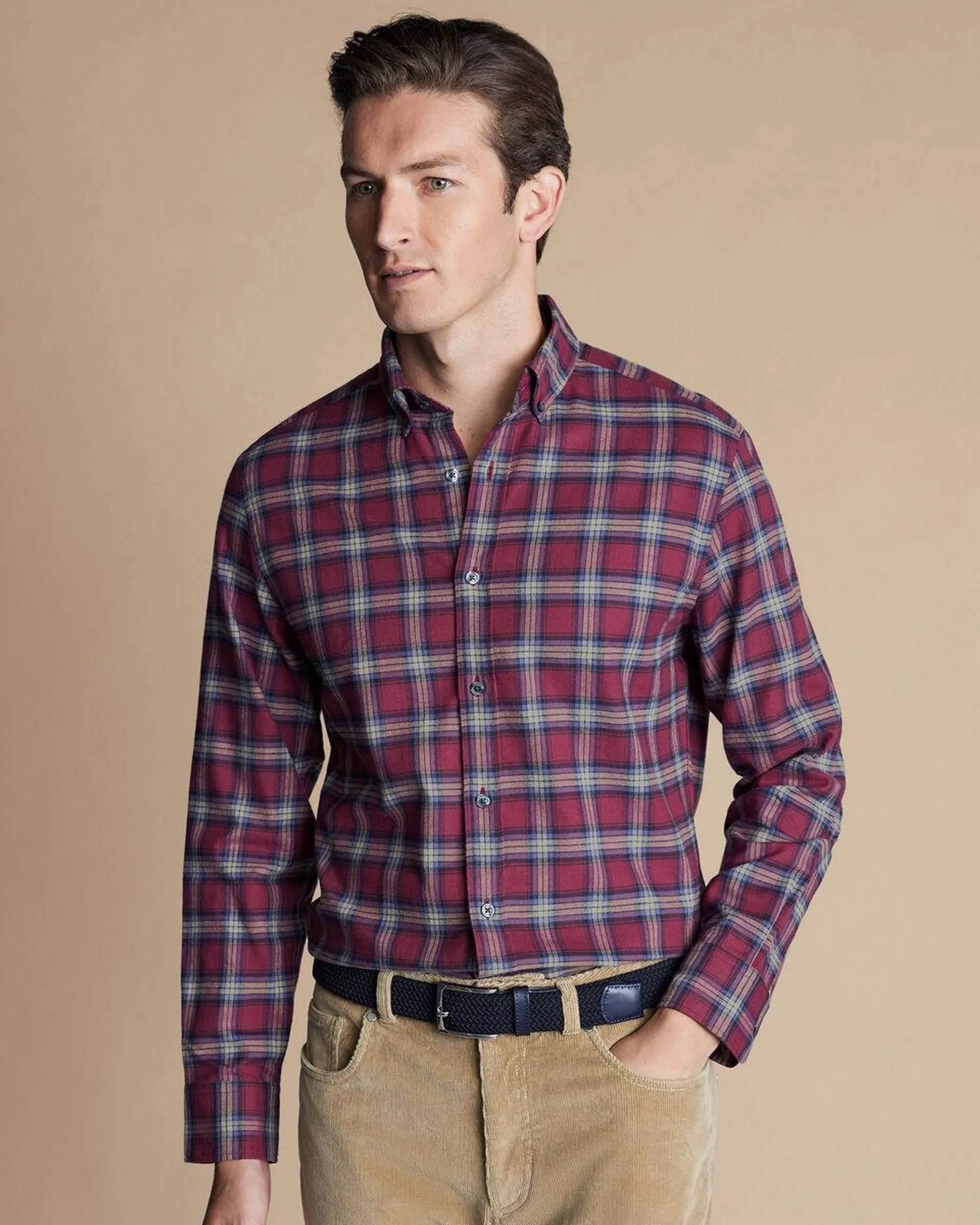 details about product: Brushed Flannel Check Shirt - Dark Red