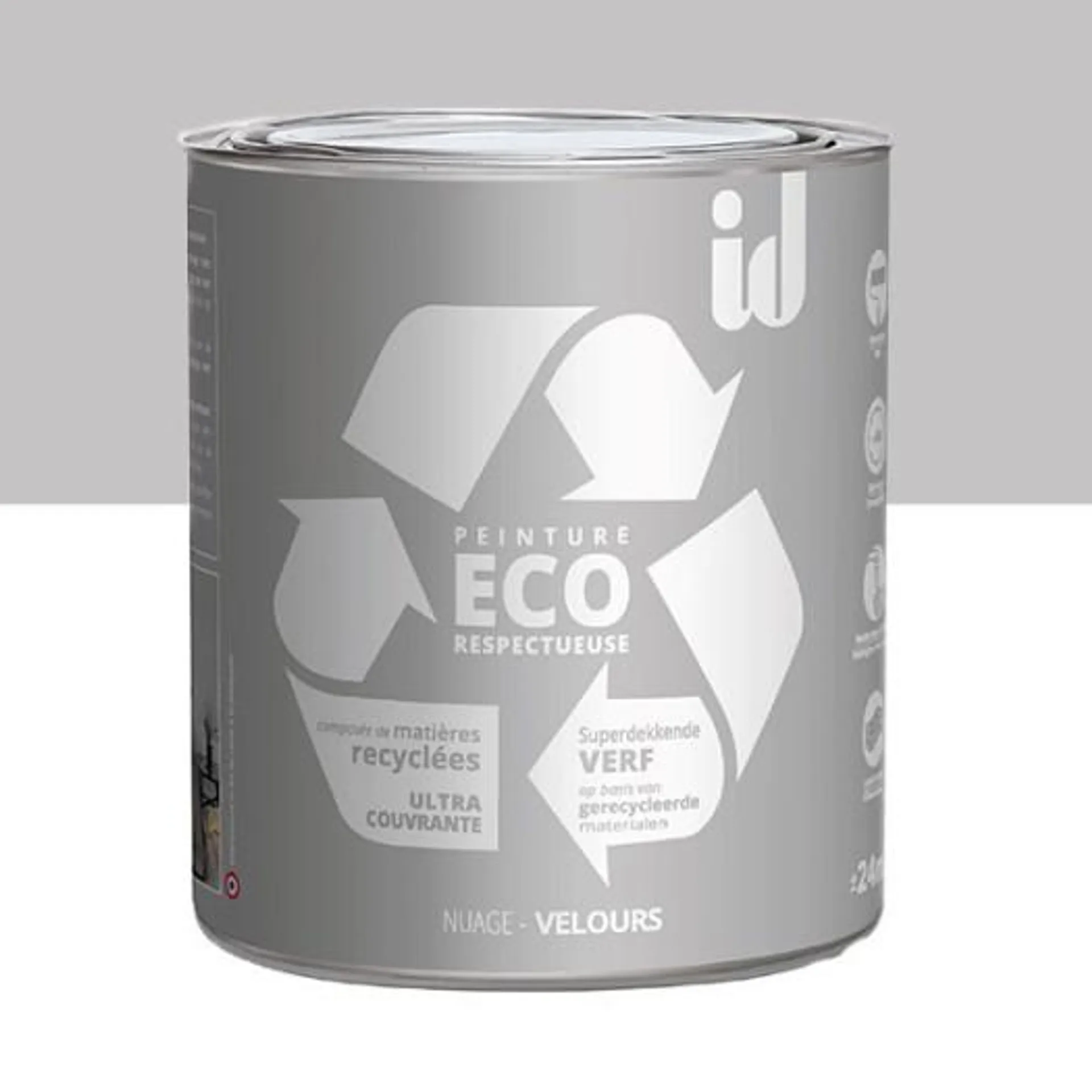 Peinture Eco responsable à base de matières recyclées gris nuage mat-velours 2L