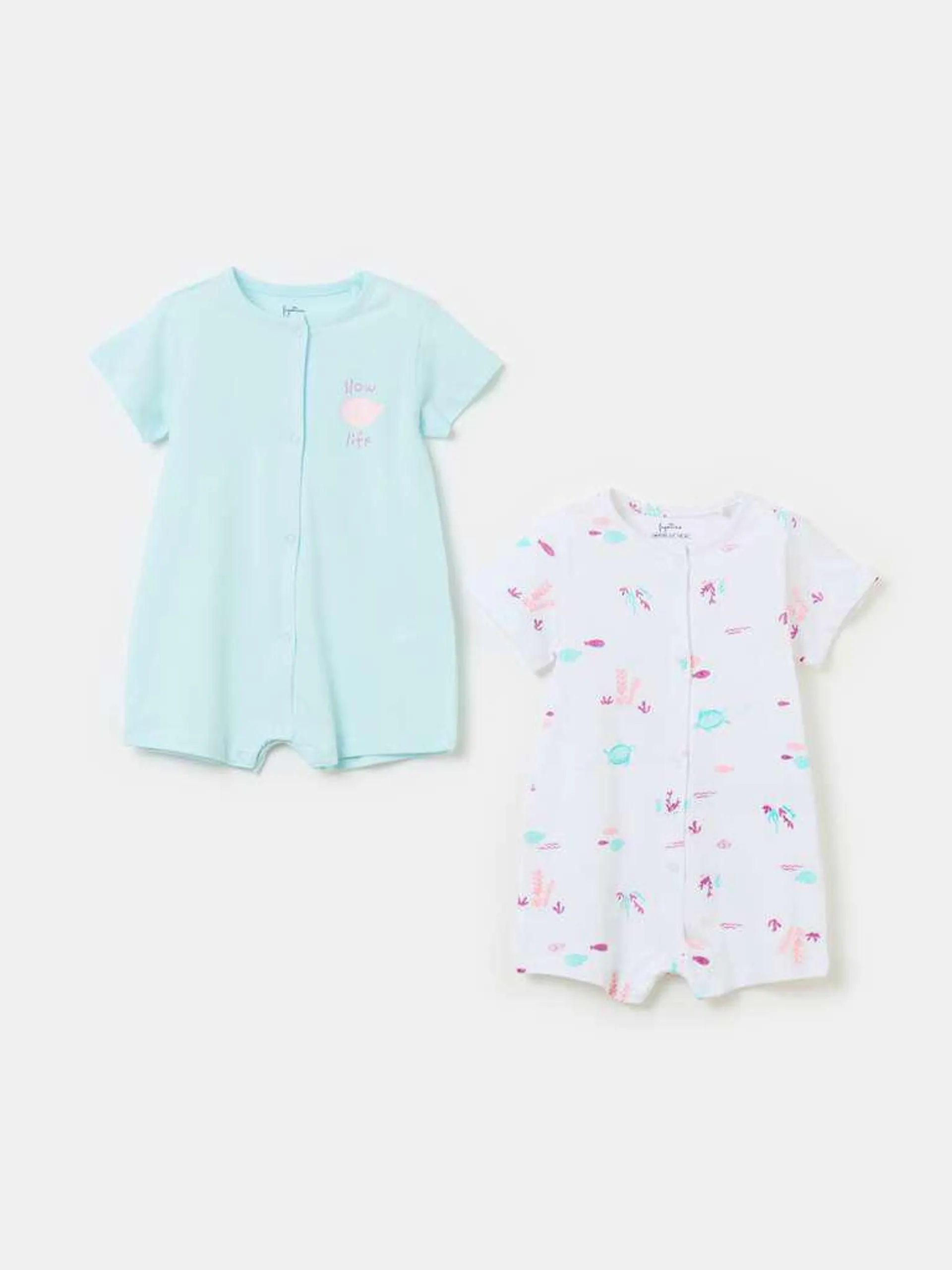 Two-pack romper suits in organic cotton with print Blanc/bleu clair