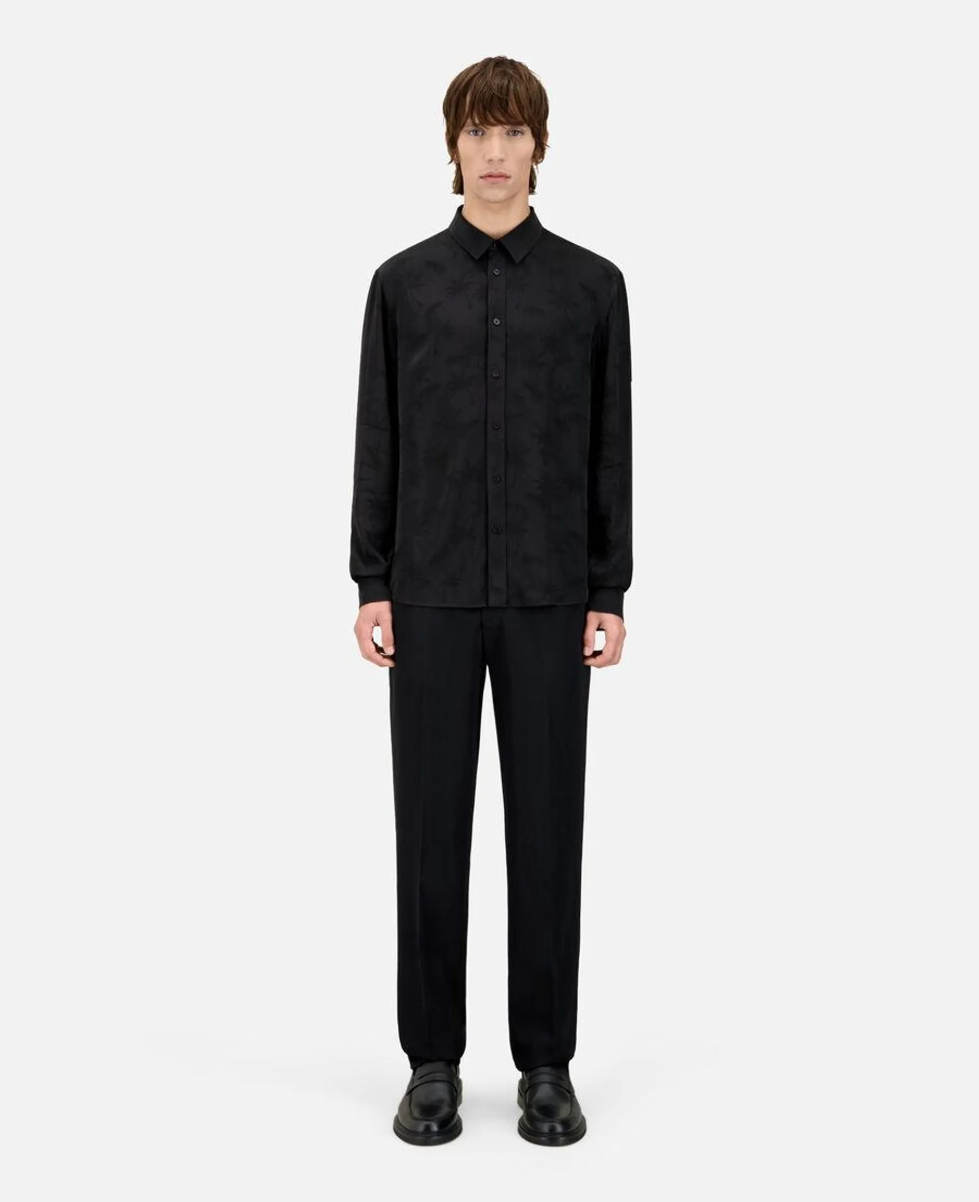 Chemise jacquard à palmiers noire