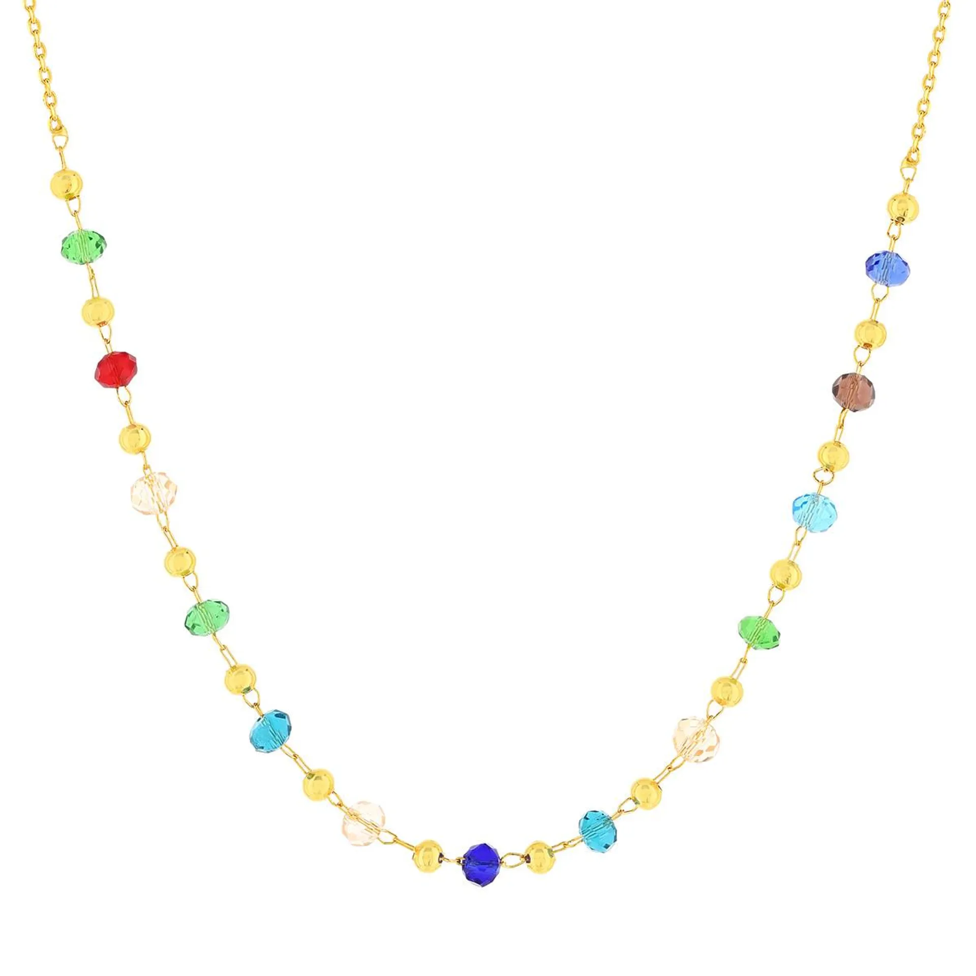 Collier plaqué or perles en cristal multicolores 40 à 45 cm