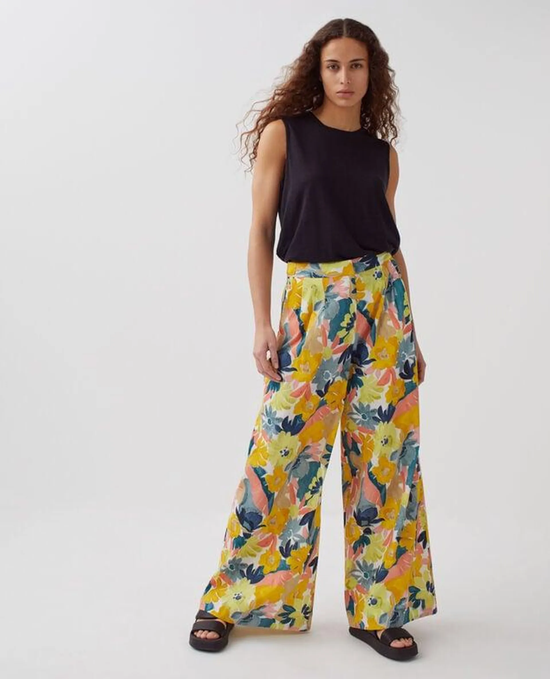 YVONNE - Pantalon ample en coton palmeraie yellow