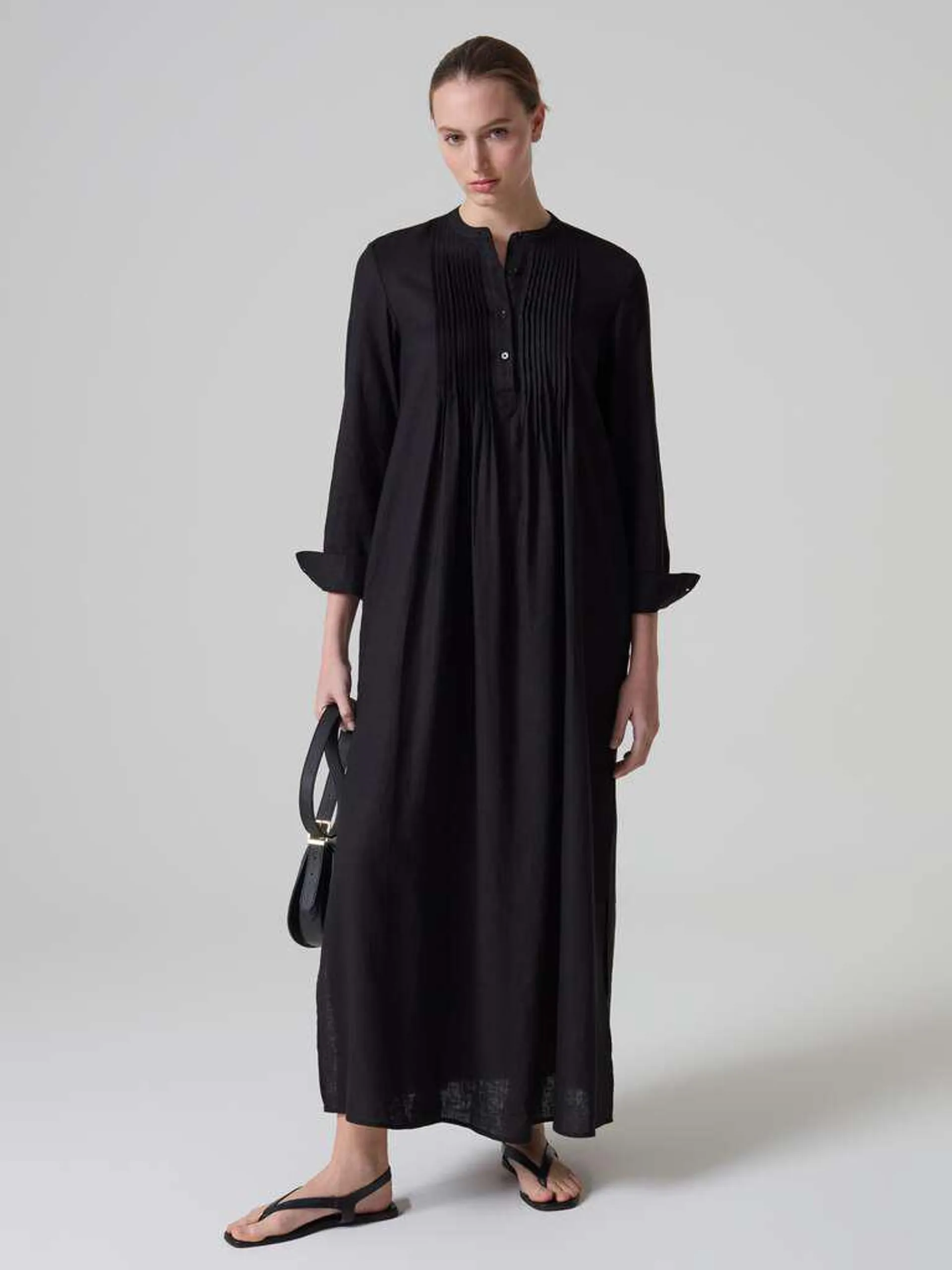 Contemporary long dress with mandarin collar Noir