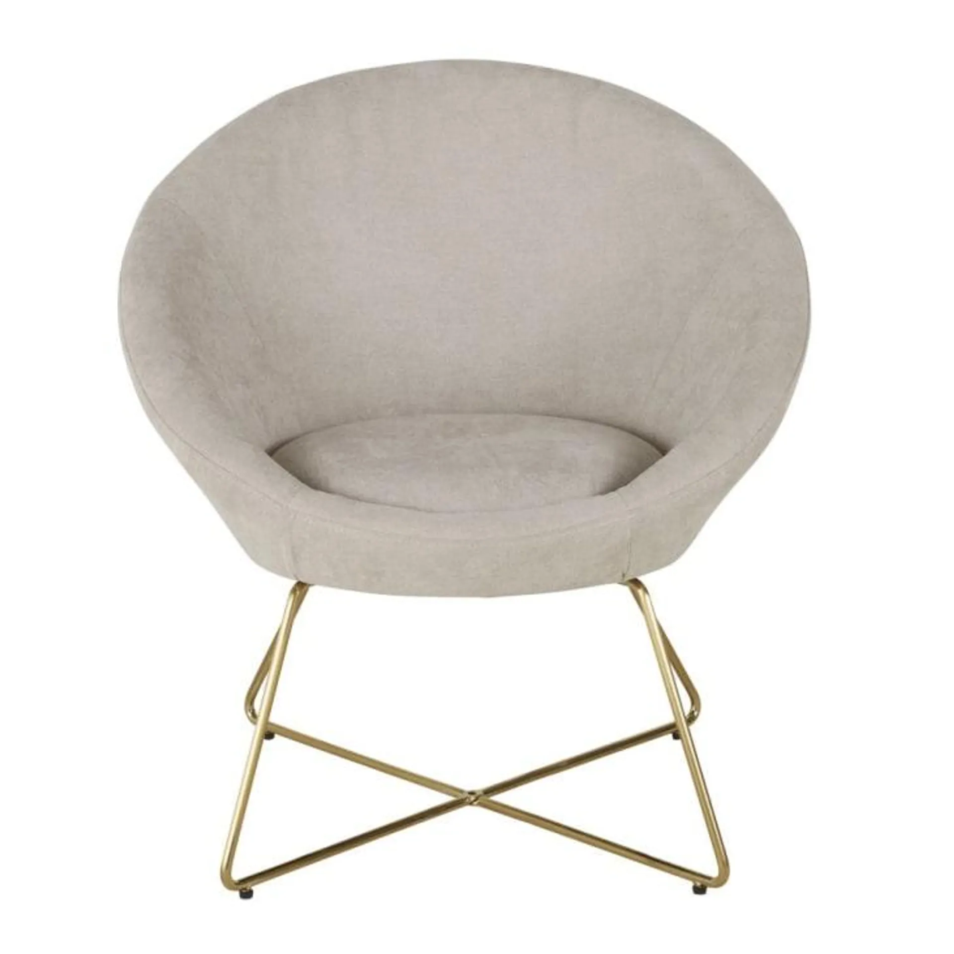 Sillón beige con patas de metal dorado