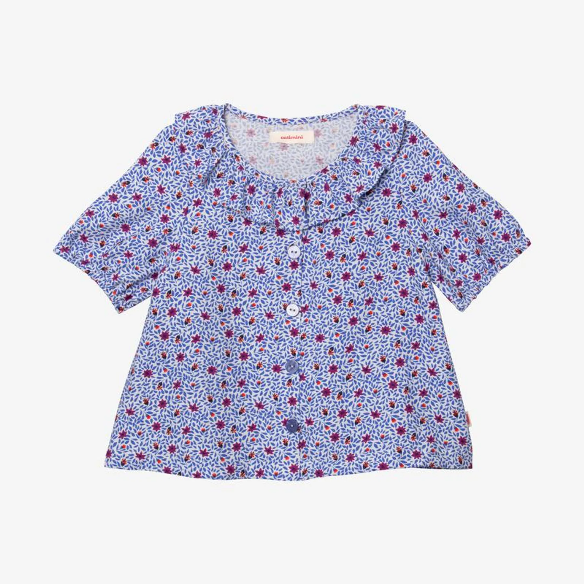 Blouse fille micro fleurs pressions bleue Catimini