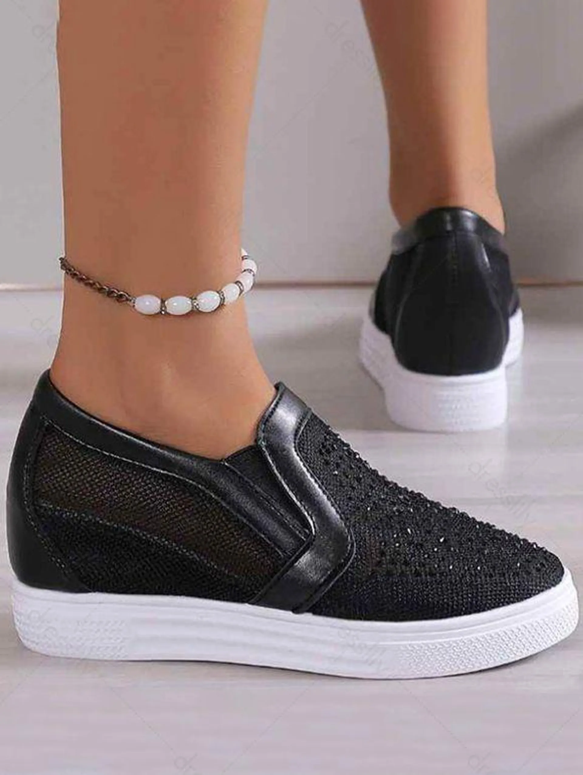 Breathable Mesh Sequins Decor Internal Heightening Shoes