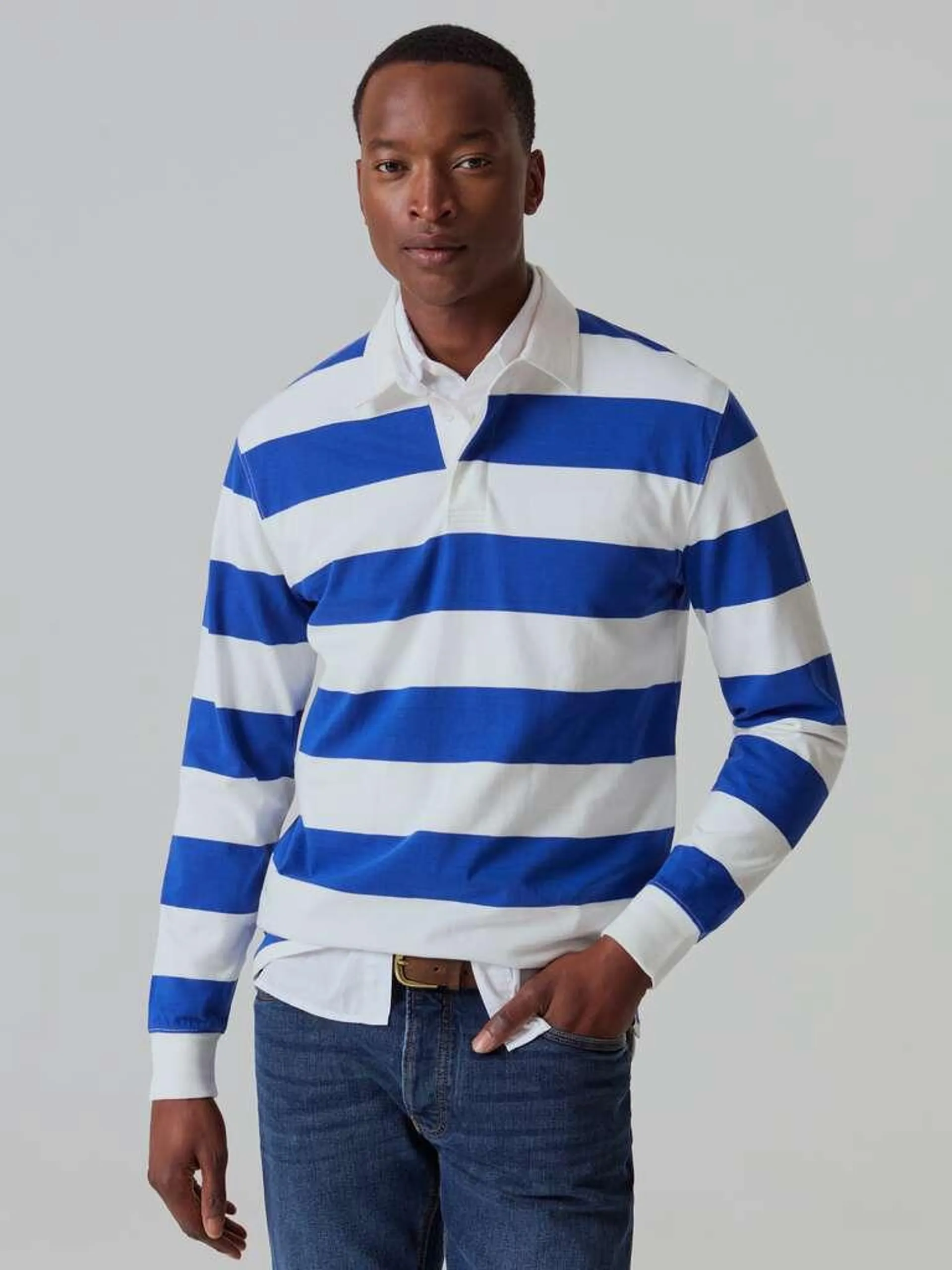 White/Blue Striped polo shirt with long sleeves