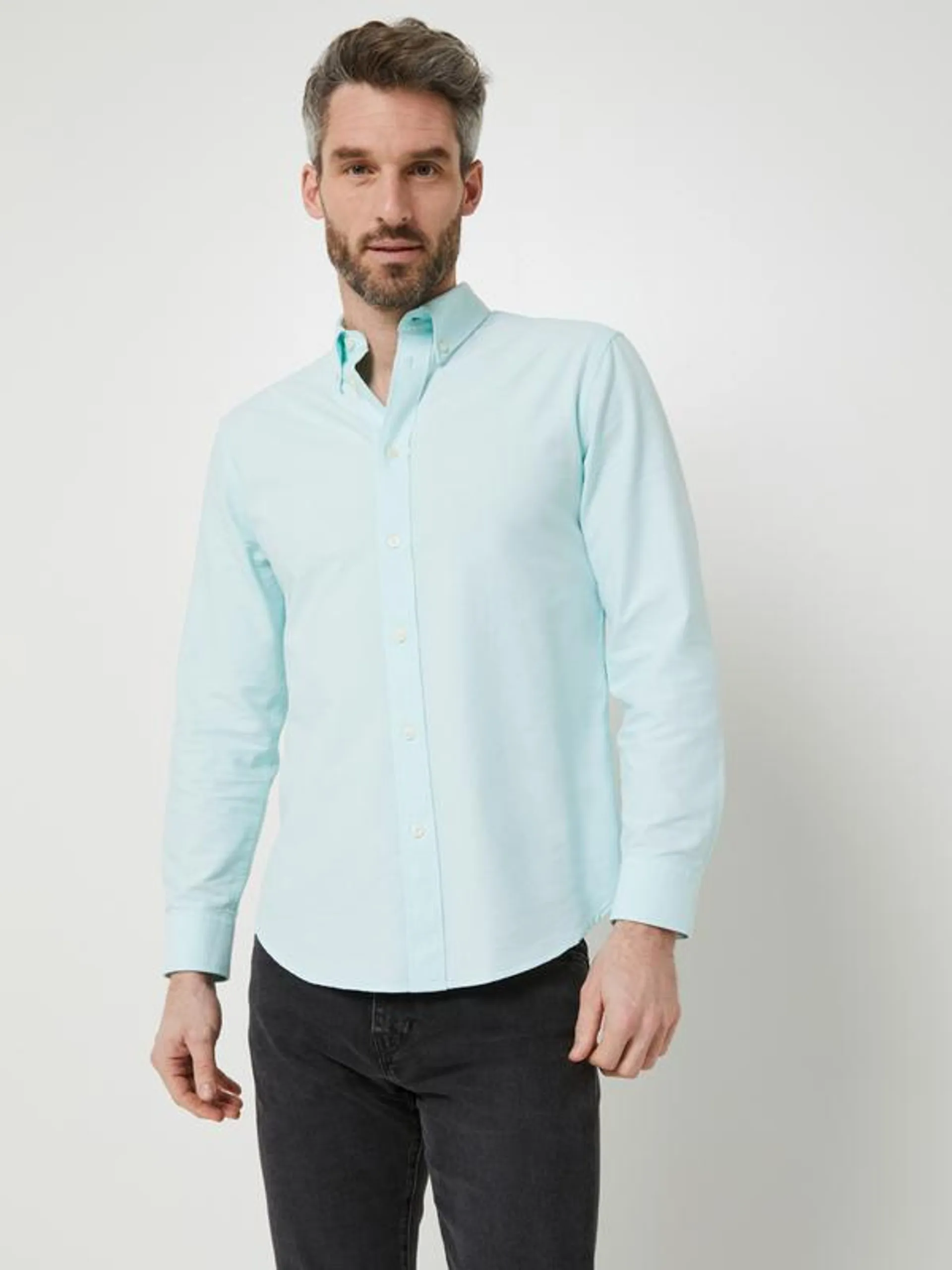 Chemise Oxford Manches Longues 100% Coton Uni - Vert d eau