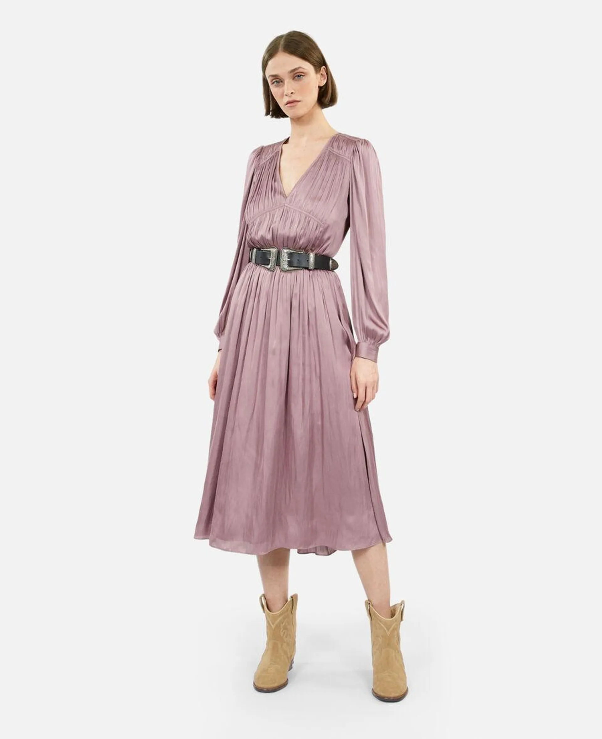 Robe longue plissée mauve