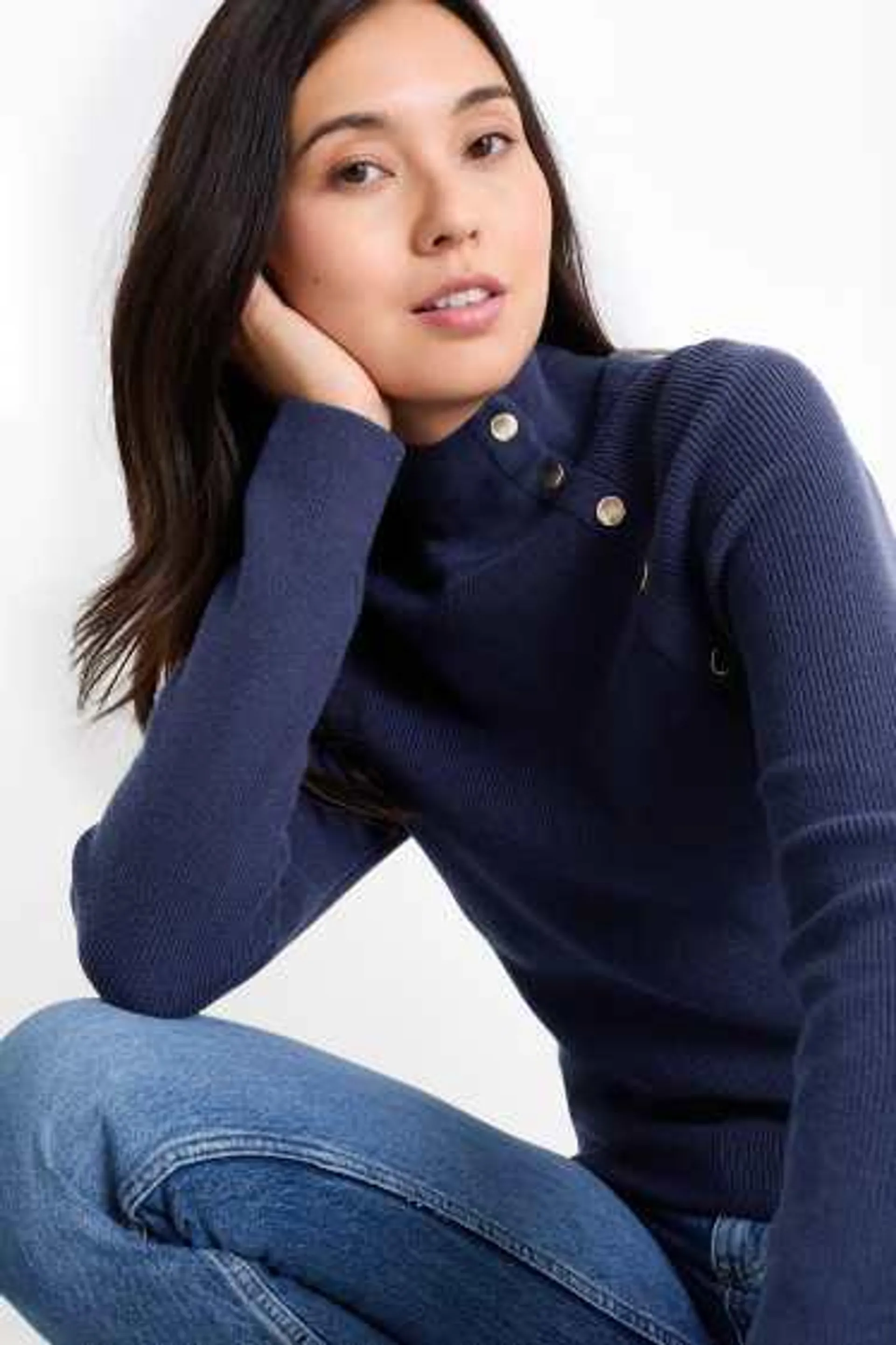 Jumper with band collar - ribbed