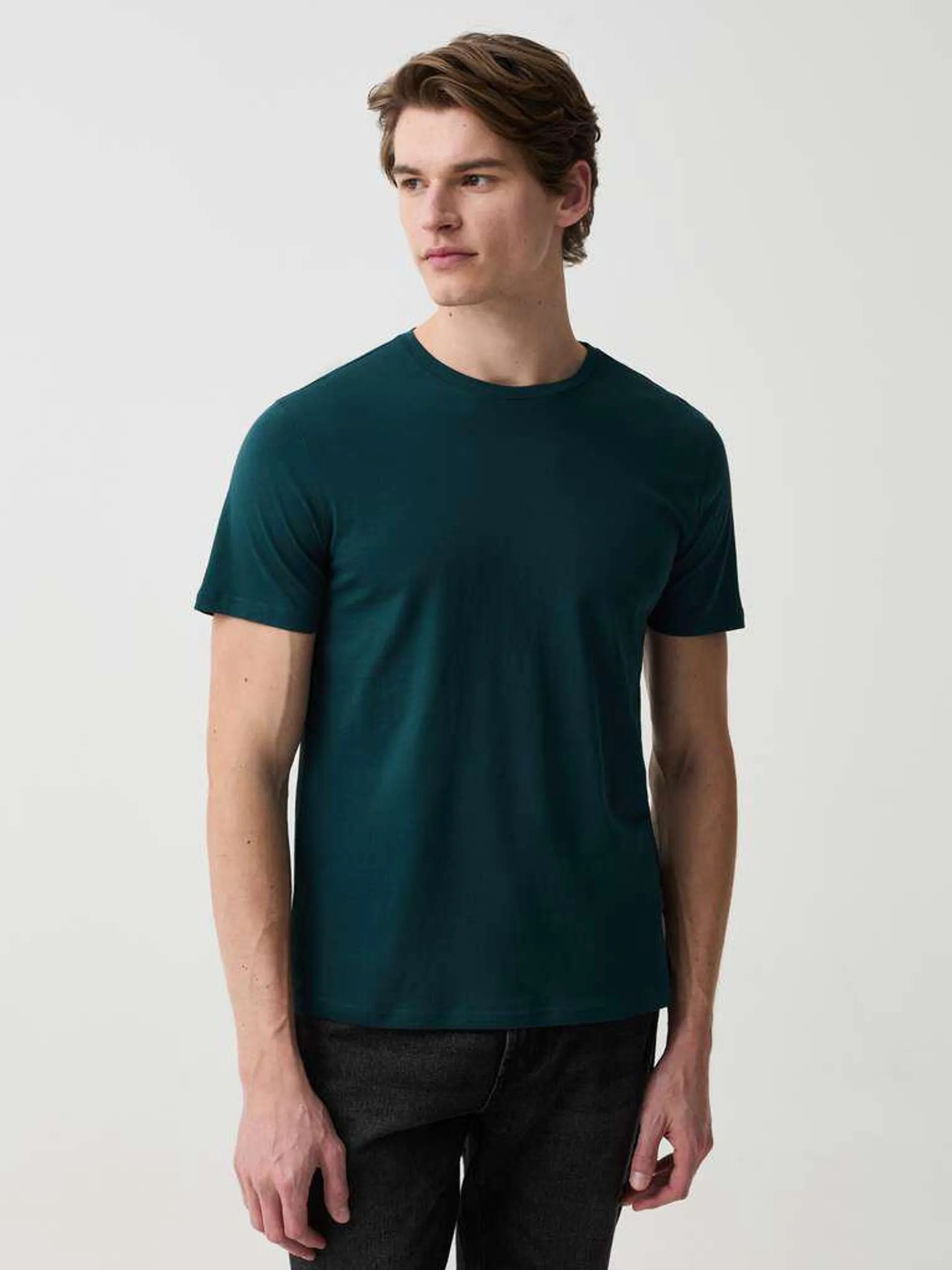 Dark Emerald Cotton T-shirt with round neck